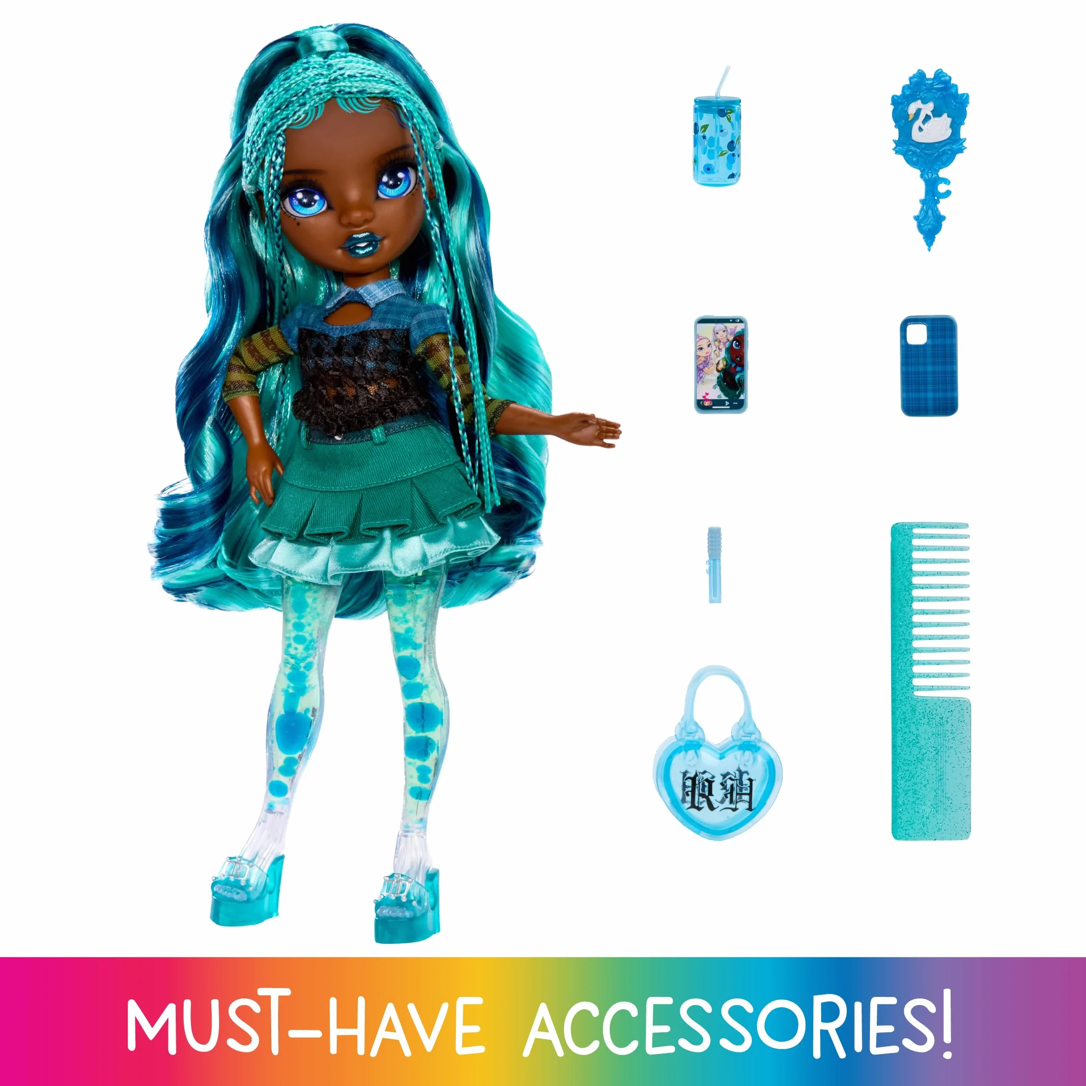 Rainbow High Sparkle & Shine Doll - Misty - 28 Cm Modna Lalka z Niebieskimi Włosami i Magicznymi Bąbelkami w Nogach. Koloruj, Stylizuj,Baw się i Kolekcjonuj, Dla Dzieci w Wieku od 4 do 12+ Lat