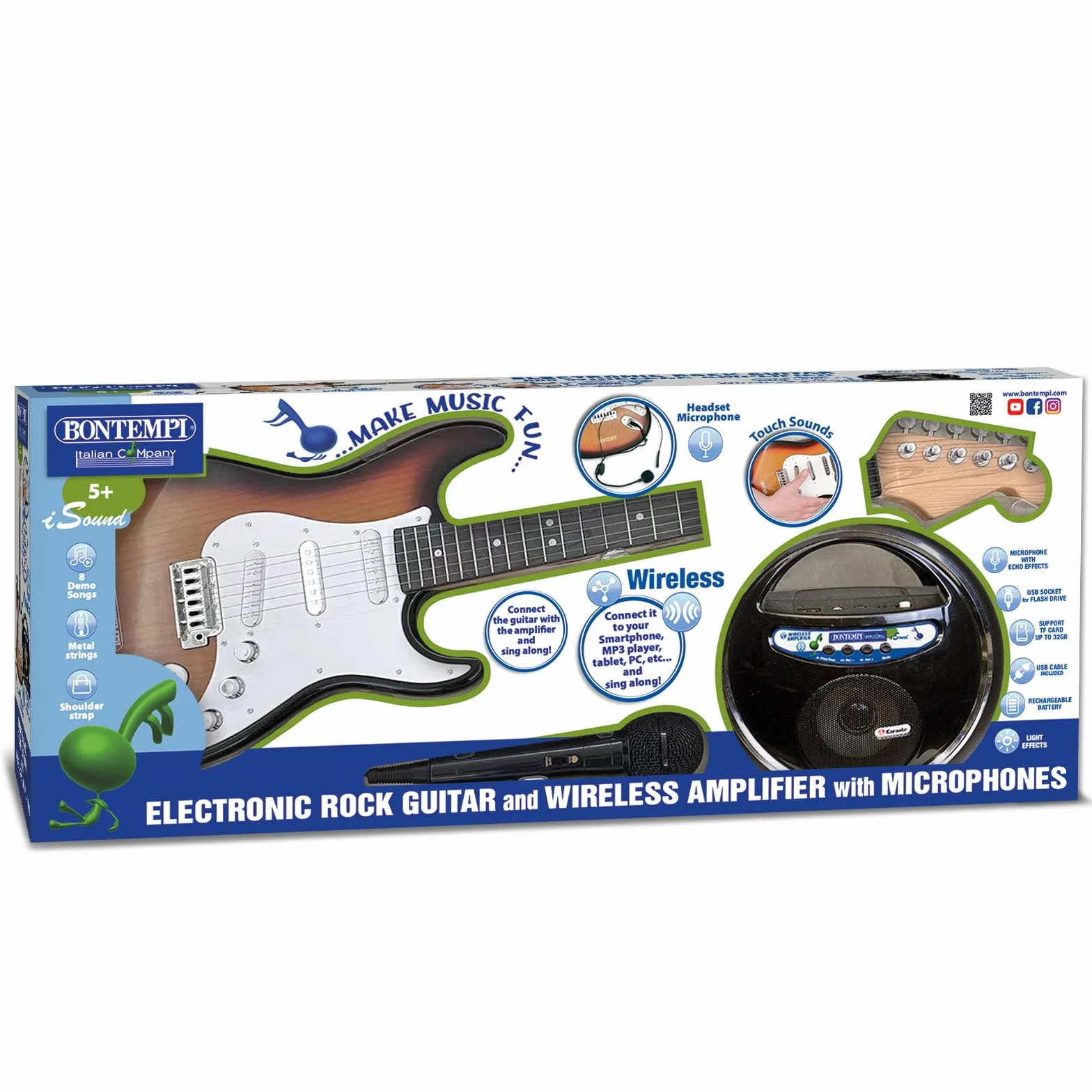 Bontempi | RockMaster - Gitara Elektroniczna i Wzmacniacz Bezprzewodowy do Twoich potrzeb Rock, 210x200x110 mm