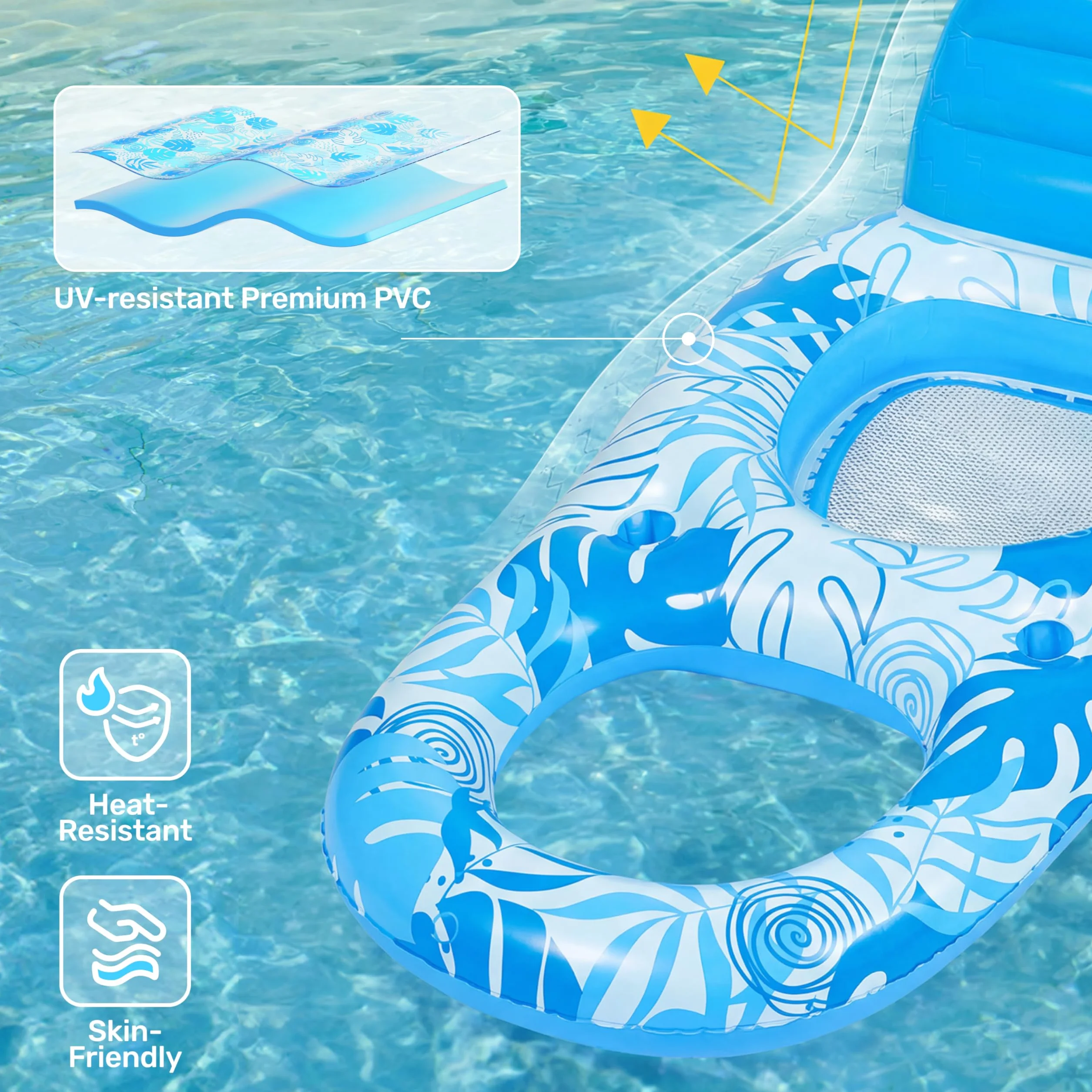 Sloosh Basen Lounge Float dla dorosłych, nadmuchiwany basen pływacki leżak pływający leżak pływający krzesło z uchwytami na kubki podnóżek pływak basen pływacki