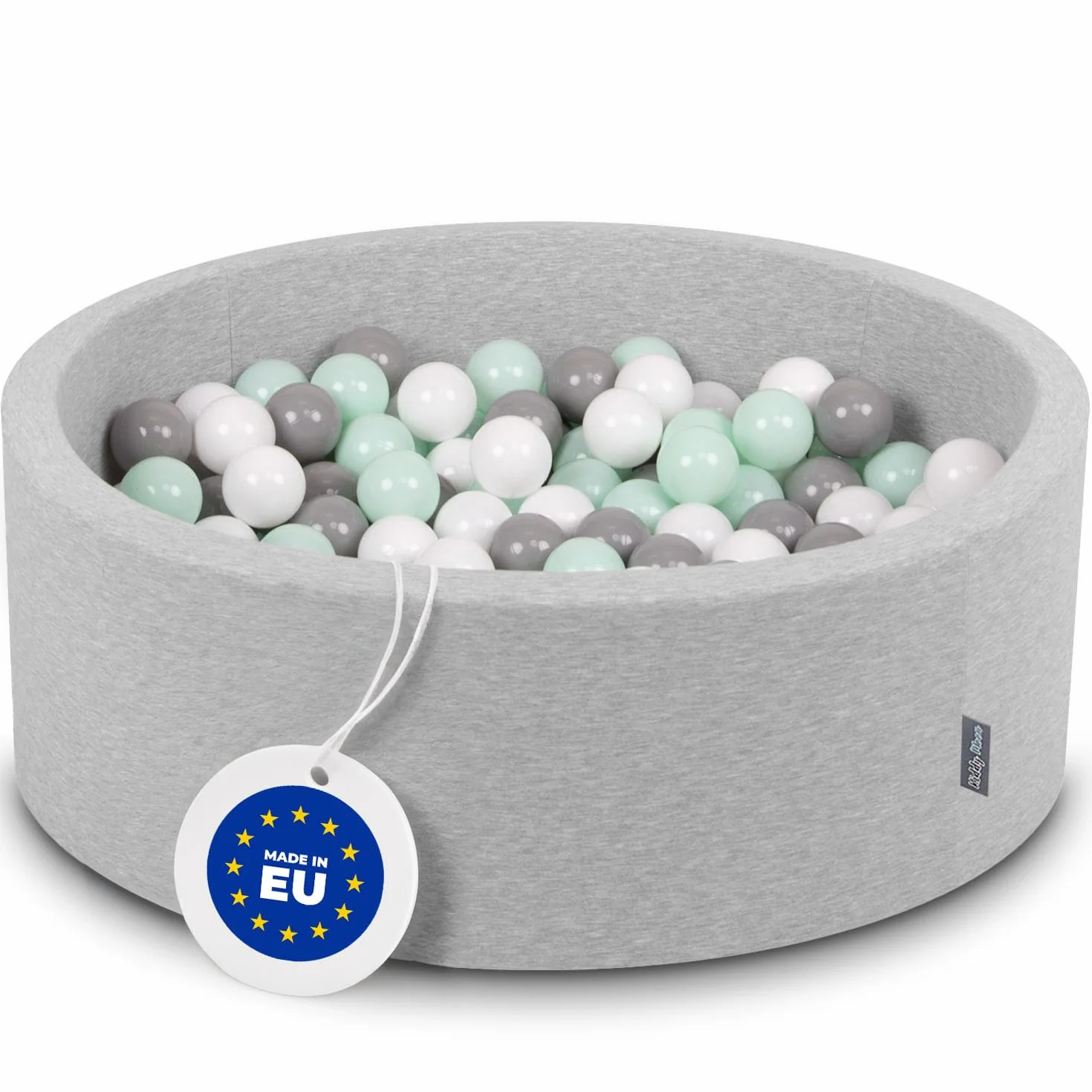 KiddyMoon Suchy Basen 90X30cm/300Piłek ∅ 7Cm, Okrągły Miękki Basen Dla Dzieci Z Kolorowymi Kulkami, Jasnoszary: Biały-Szary-Mięta