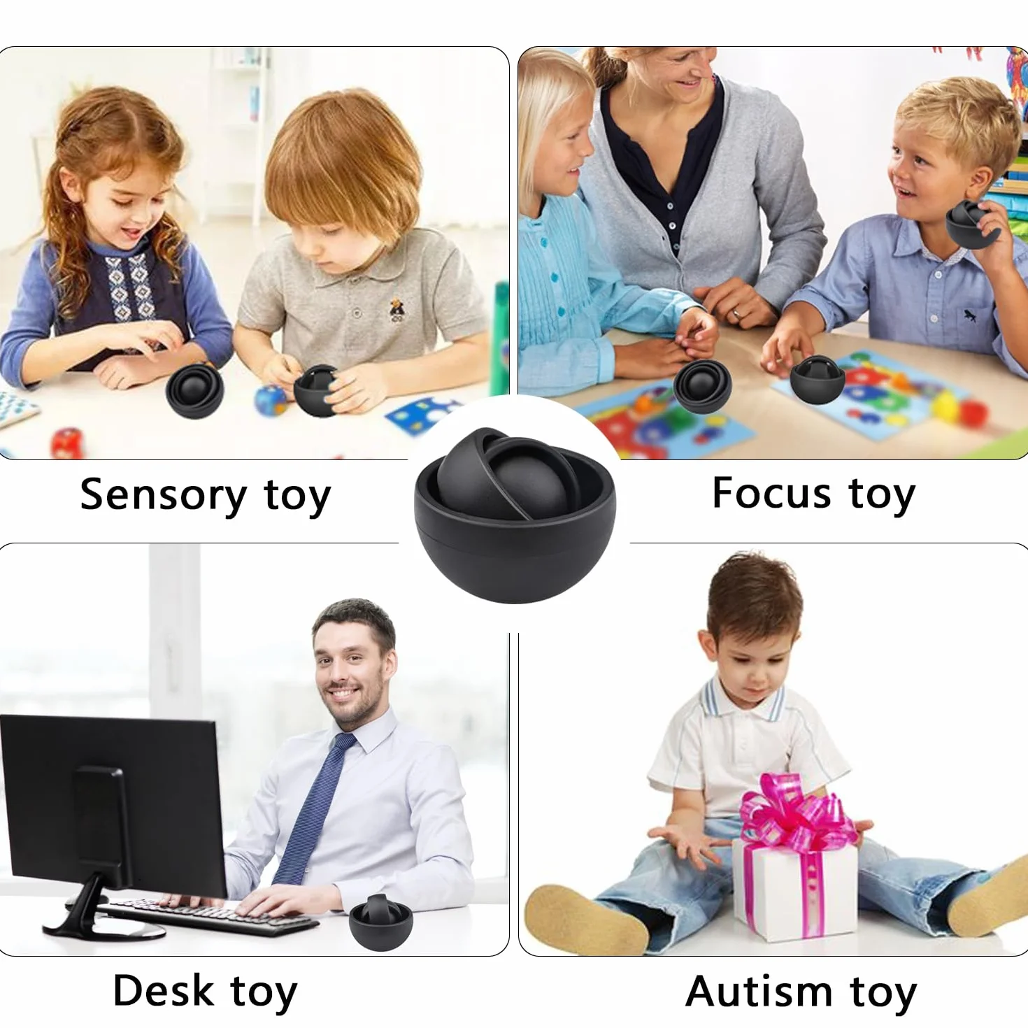 3D Infinite Flip Fidget, Dekompresja 3D Ball, niepokój Relief i palce Stres Zwalniające Zabawki sensoryczne Zabawki ADHD Toys Interaktywne zabawki dla dzieci Dorosłych i Czarny