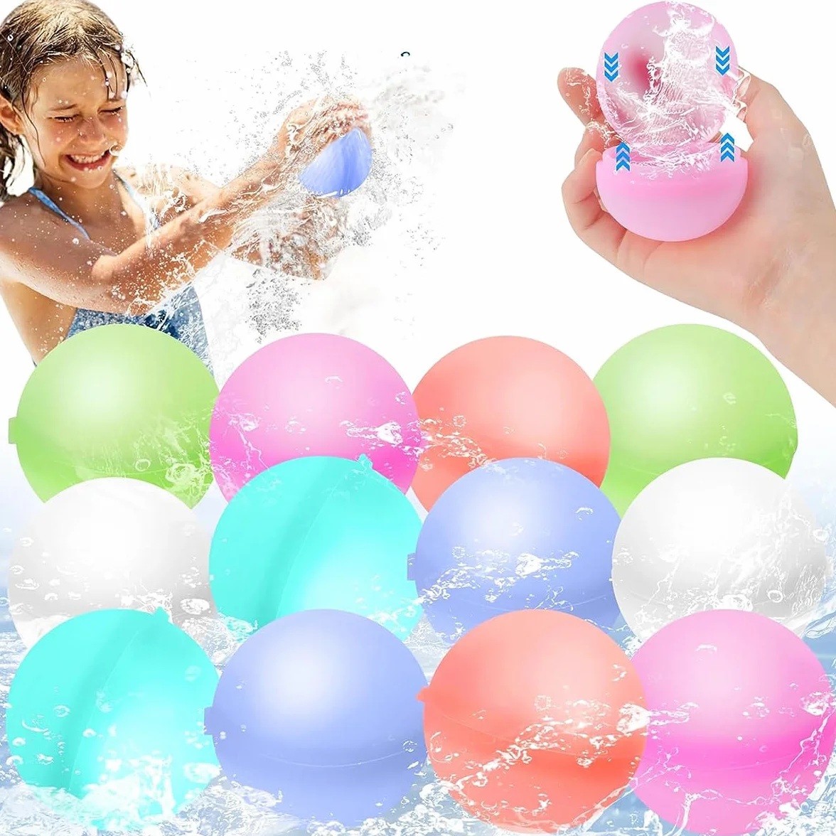 12 szt. balonów wodnych wielokrotnego użytku dla dzieci dorosłych, łatwe szybkie napełnianie, silikonowe kulki wodne, bez lateksu, silikon, lato, zabawa, na zewnątrz, basen, zabawki, artykuły