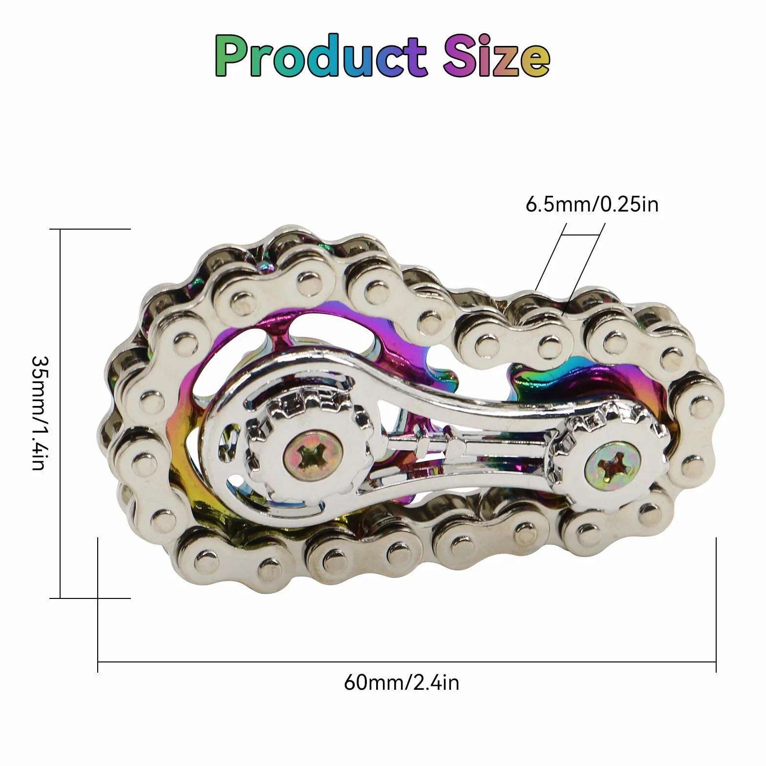 Metalowe zabawki typu fidget, zabawka fidget z łańcuchem rowerowym z 2 biegami, gadżety do redukcji lęku, ręczne spinnery dla dorosłych (srebrny + kolor)