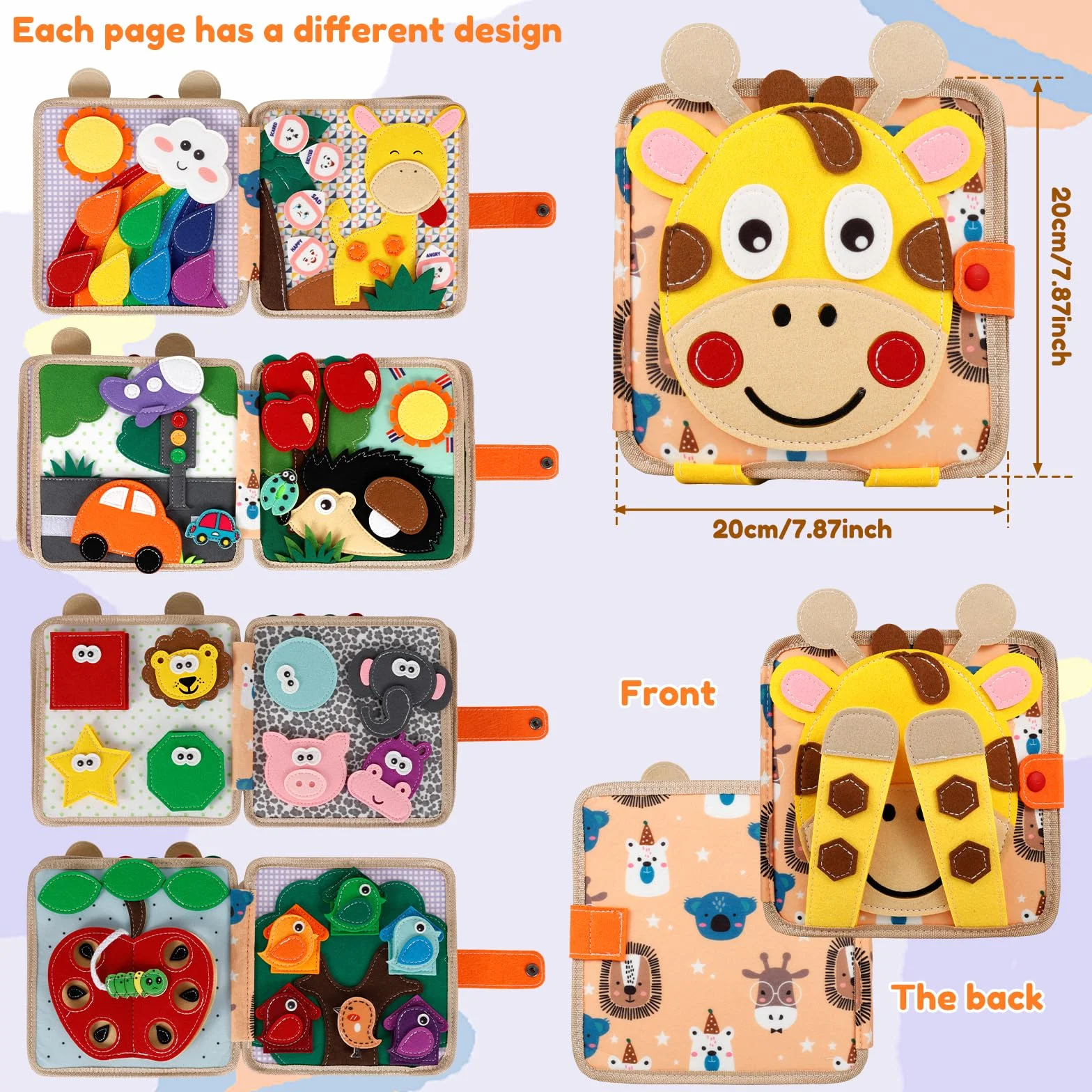 Zabawka Busy Board z miękkiego filcu, książeczka z filcu 3D Montessori dla niemowląt z miękkiego materiału, motoryka mała, umiejętności życiowe, zabawka edukacyjna dla dzieci od 1, 2, 3 lat, rozwój