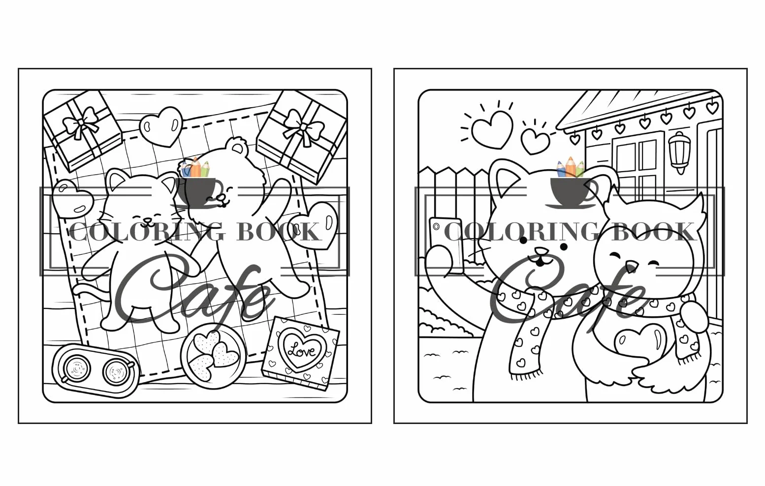 Paws & Hearts: Coloring Book for Adults & Teens Featuring Cozy Love Scenes with Adorable Animal Characters