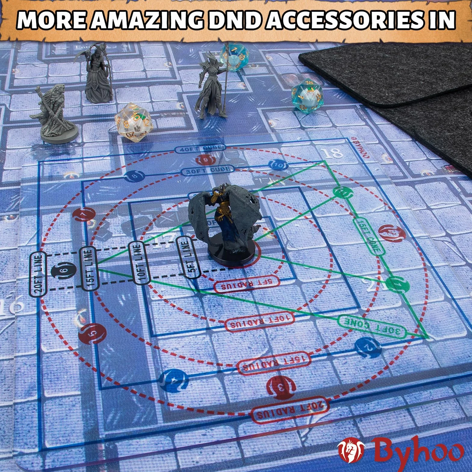 Byhoo Spell AOE Ulepszony szablon uszkodzeń, akrylowy znacznik efektów obszarowych dla DND 5e 3e Pathfinder i więcej tabletop RPG, idealne akcesoria do gier dla Dungeon Master i fanów D&D