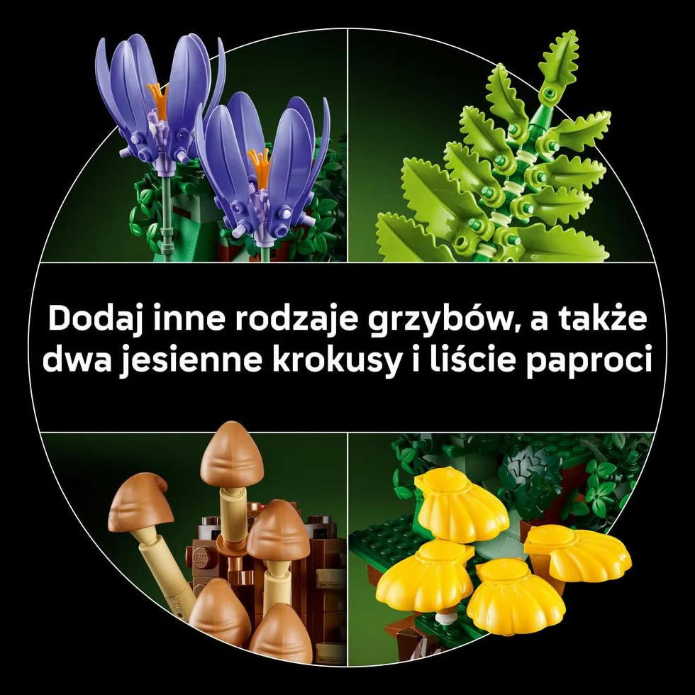 LEGO Botanicals Grzyby leśne, zestaw konstrukcyjny dla dorosłych, roślinna ozdoba do salonu z muchomorem i kwiatami, pomysł na prezent dla kobiety, mężczyzny i miłośników roślin 11505