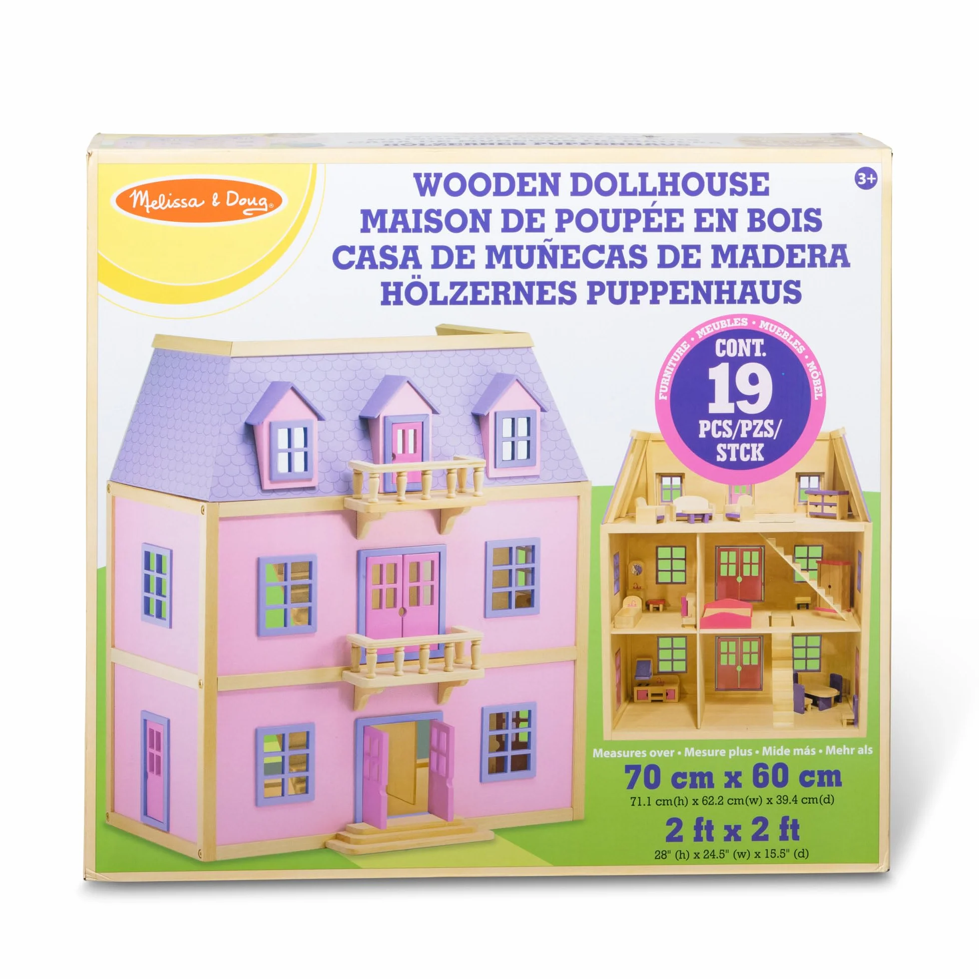 Melissa & Doug – wielopiętrowy drewniany domek dla lalek z 19 mebelkami