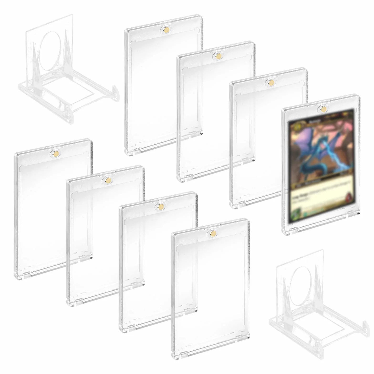 8 sztuk magnetycznych uchwytów na karty, karty kolekcjonerskie, UV, etui na karty do gry, 35 PT, z 6 stojakami na karty, karty handlowe na Pokemony, Yugioh, Magic, TCG, MTG, kolekcja kart