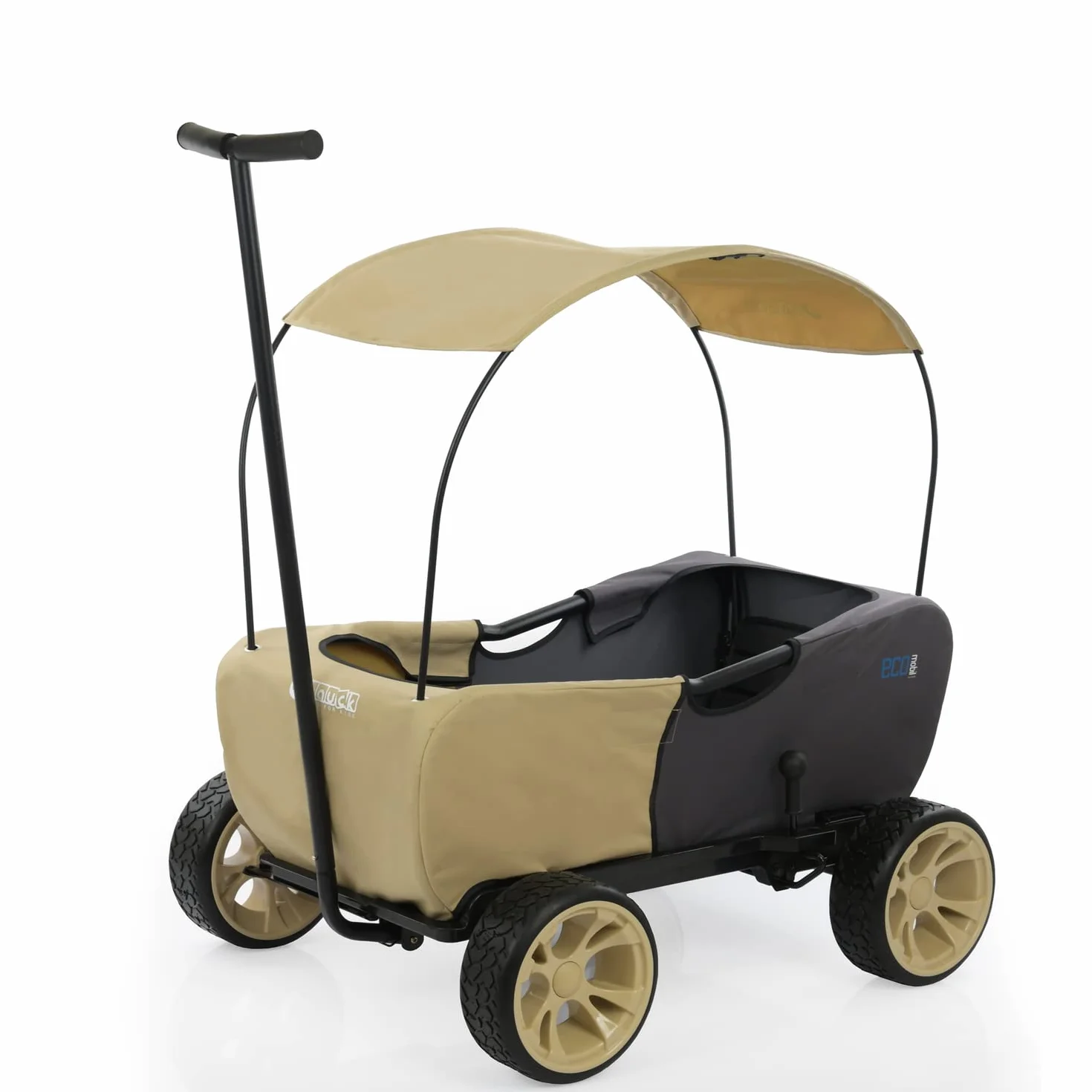 Hauck Wózek Transportowy Eco Mobil, dla Dwojga Dzieci, od 2 Lat, Ładowność do 50 kg, Stabilny, Nieprzechylny, Składany, Hamulec Postojowy, Resorowany, Zdejmowany Dyszel, Zadaszenie, Poduszka