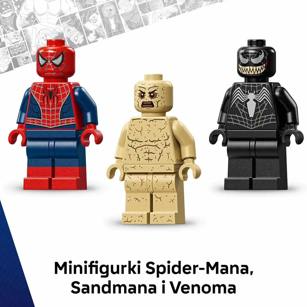 LEGO ǀ Marvel Epicka bitwa: Spider-Man kontra Sandman, klocki dla dzieci z Venomem, zabawka dla chłopca i dziewczynki od 9 lat, pomysł na prezent z superbohaterem i dekoracja pokoju dziecięcego 76334