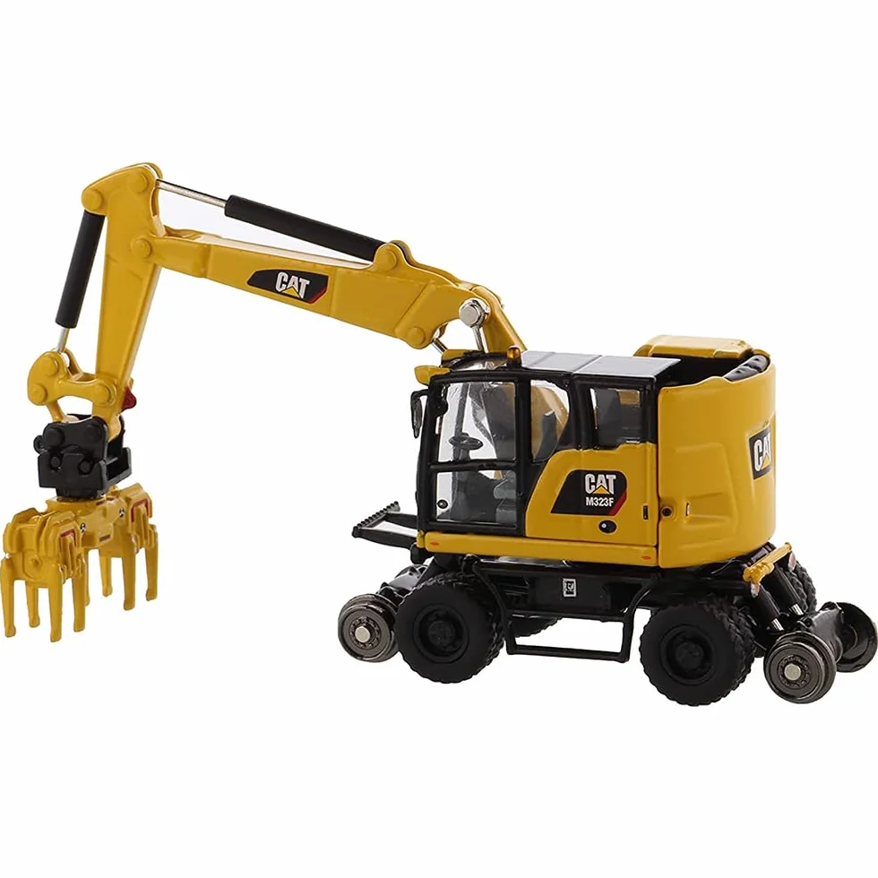 Diecast Masters 85612 - Caterpillar koparka M323F + akcesoria, wierny w szczegółach pojazd budowlany H0 CAT w metalowym pudełku, 1:87, ok. 9,5 x 3,4 x 4,6 cm, 14+, do modeli kolejek i kolekcjonerów