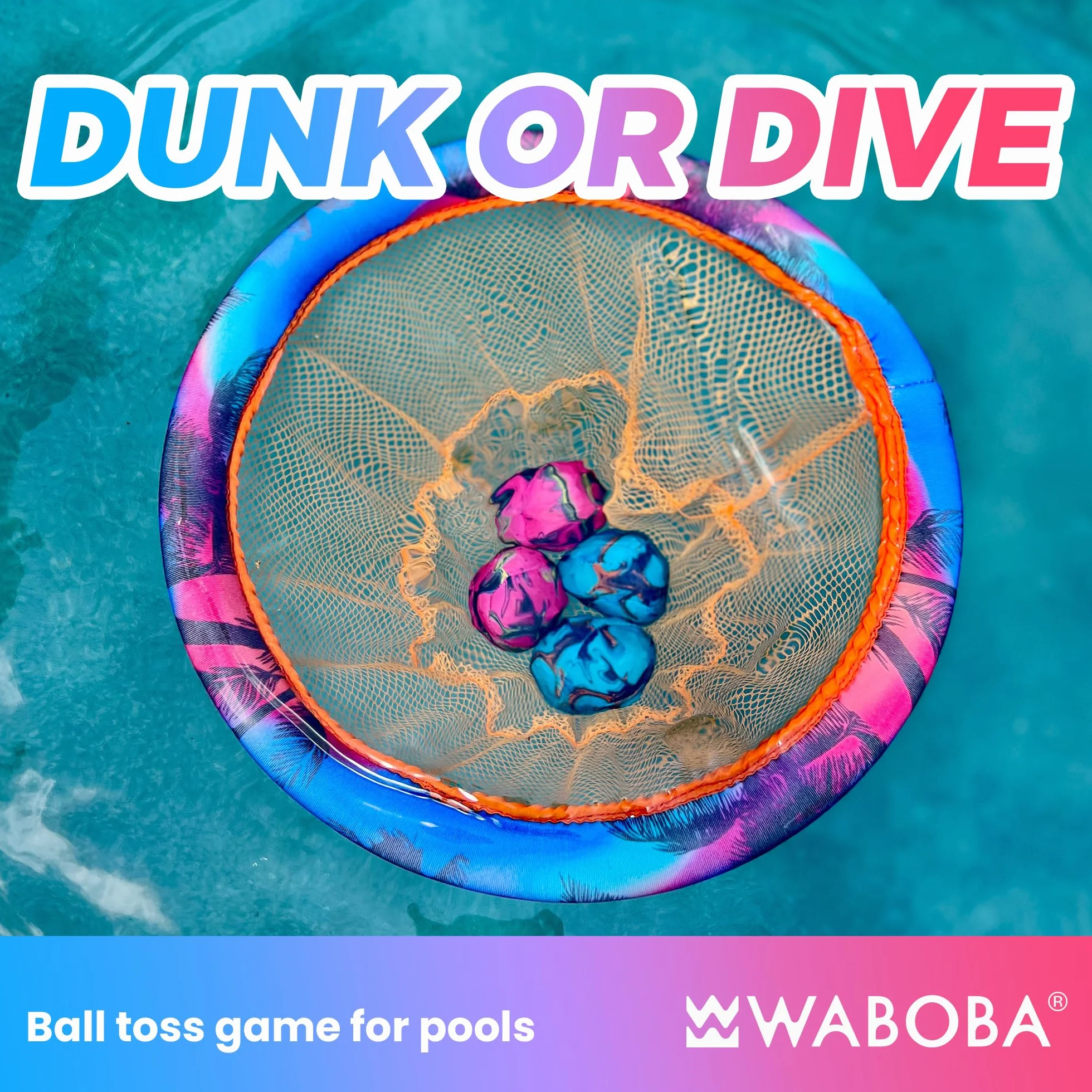 Waboba Dunk lub Dive zabawka do rzucania – siatka do pływania i zestaw piłek do nurkowania – na basen, letnie zabawki i zabawki do nurkowania – dla dzieci i dorosłych od 8 lat