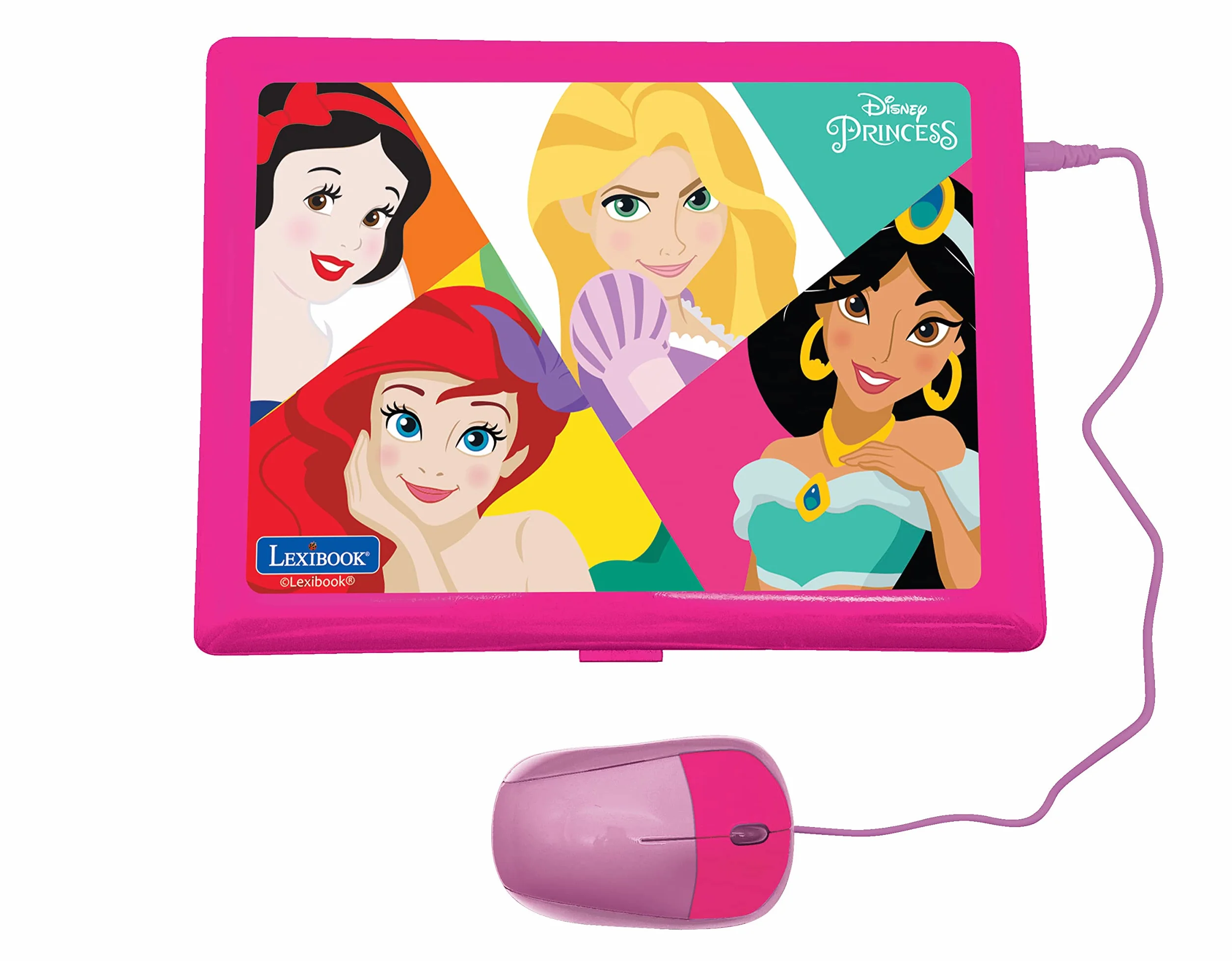 Lexibook, Disney Princess, edukacyjny i dwujęzyczny laptop, niemiecki/angielski, zabawka dla dziewcząt z 124 aktywnościami do nauki, grania w gry i muzykę, różowy, JC598DPi3