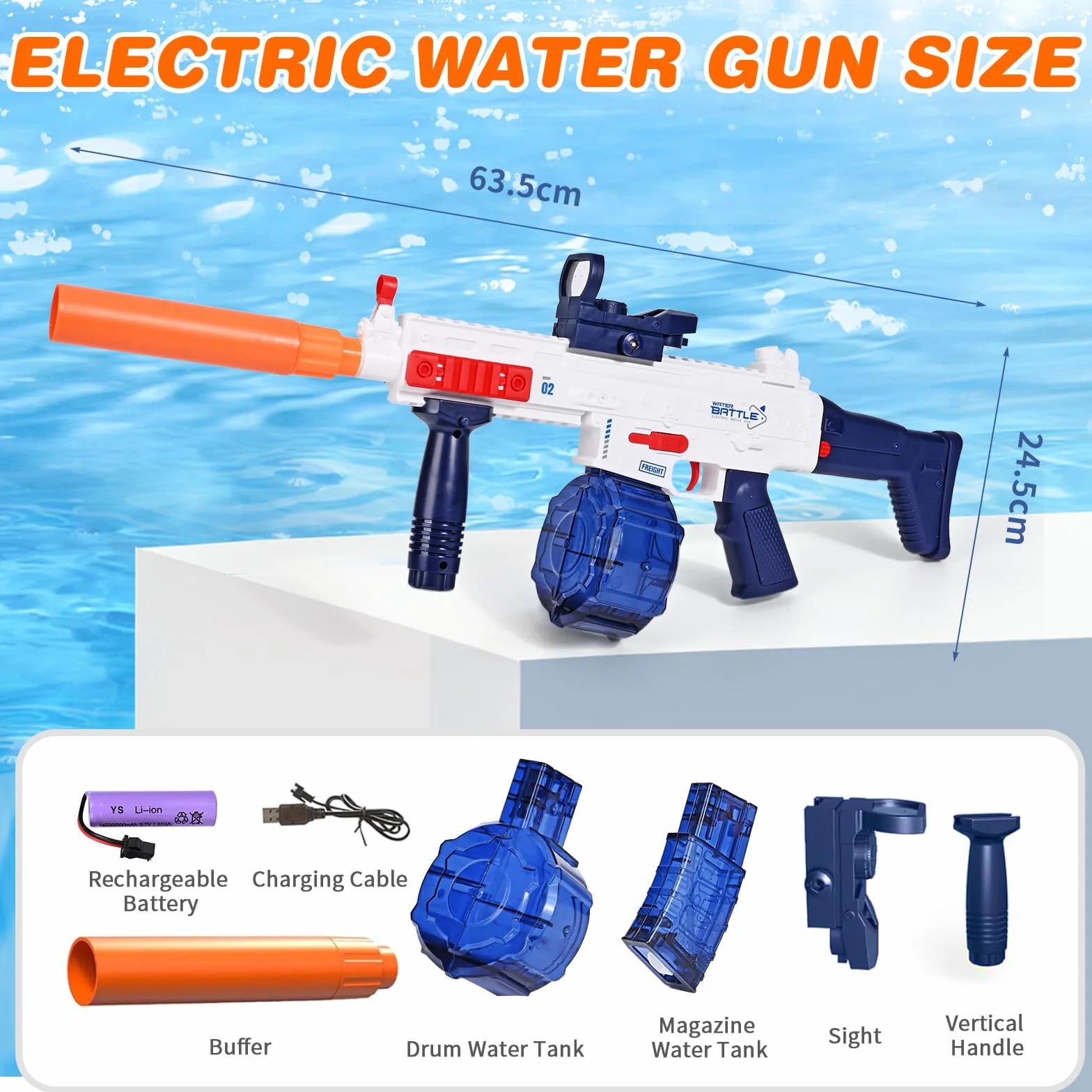 ZWOOS Elektryczny pistolet na wodę, dla dorosłych i dzieci, automatyczny pistolet na wodę z podwójnym zbiornikiem na wodę, duży zasięg 7-10 m, letnia impreza na plaży przy basenie zew