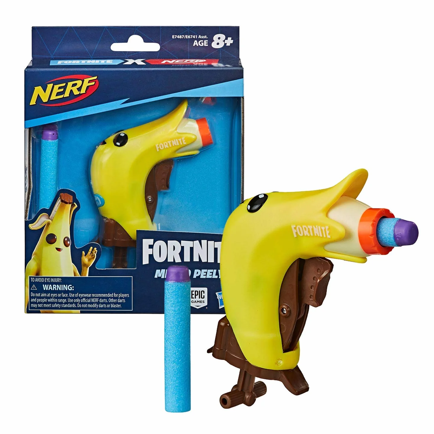 Nerf MicroShots Fortnite Micro Peely, miniaturowa wyrzutnia strzałek i 2 oryginalne strzałki Nerf Elite, dla dzieci, młodzieży, dorosłych