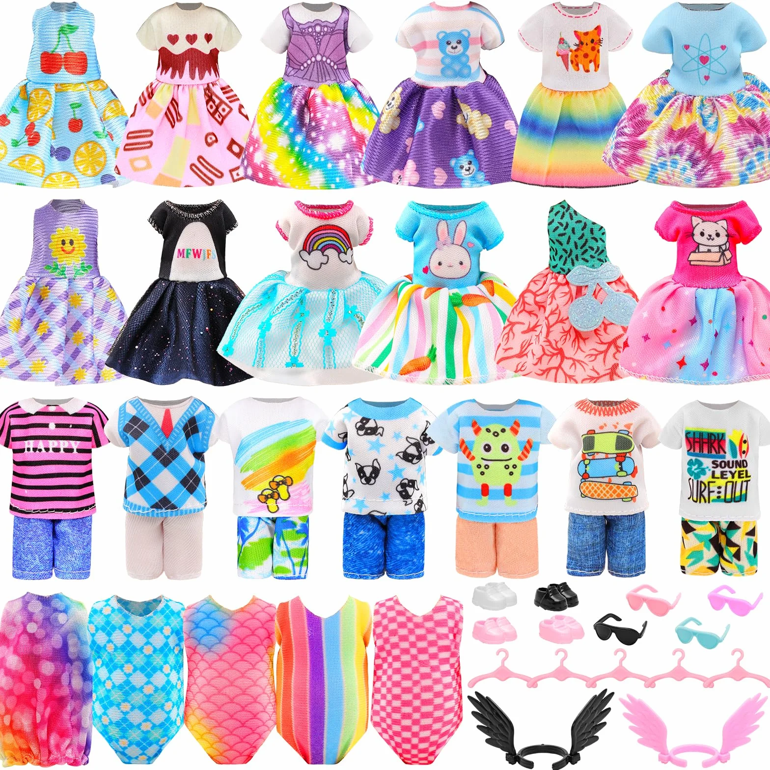 Miunana 25 odzież schuhe für 6 Zoll 15 cm Puppen = 6 Kleider + 4 Kleidung + 2 Badeanzug + 4 Schuhe + 9 Zubehör für Puppen