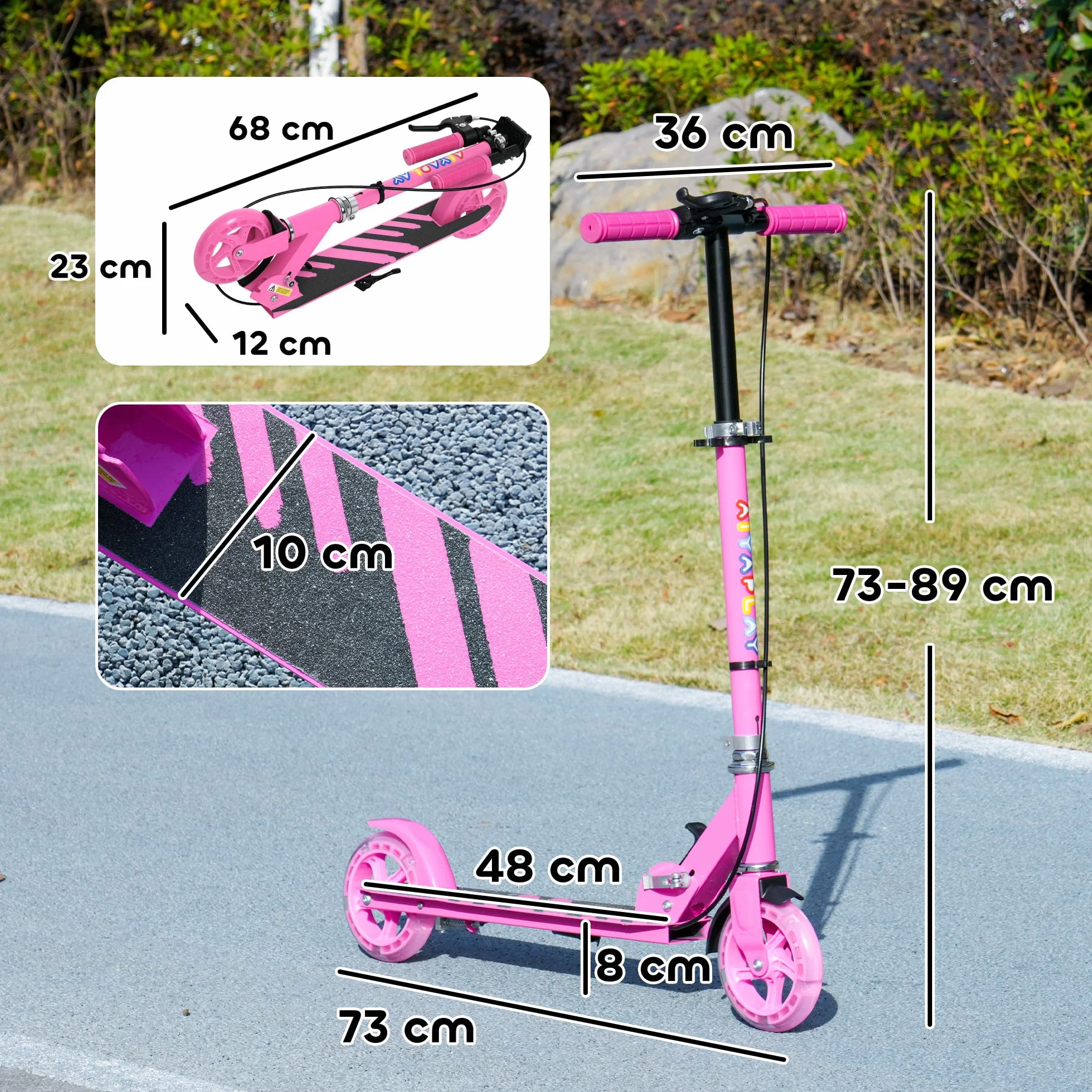 AIYAPLAY Kinderroller klappbar höhenverstellbar mit leuchtenden Rädern Bremse Kickscooter für Kinder 3-8 Jahre bis 50 kg