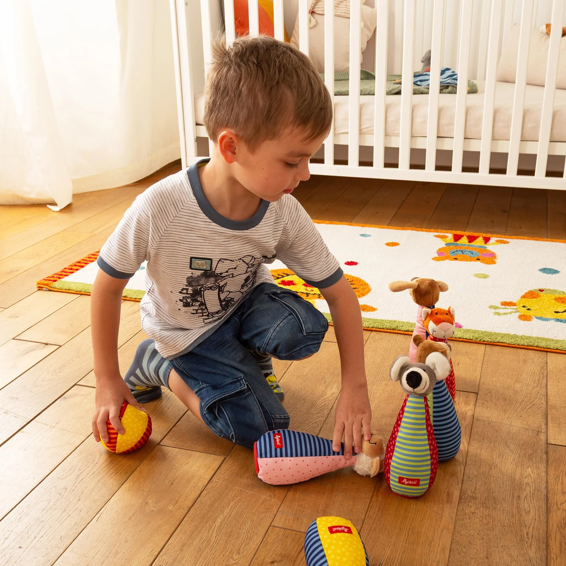 Sigikid 49520 Pluszowe Kręgle dla Dzieci, Wielokolorowe
