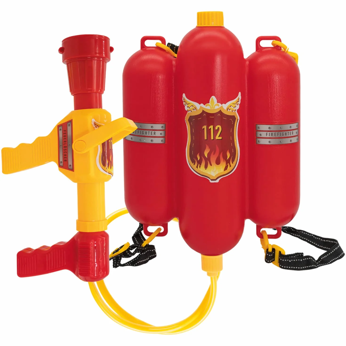 Idena 8040009 – straż pożarna strzykawka wodna, rozmiar ok. 40 cm, z regulowaną dyszą, zbiornikiem na wodę i paskiem na ramię, bitwa wodna, lato, impreza ogrodowa, pistolet natryskowy, pistolet na