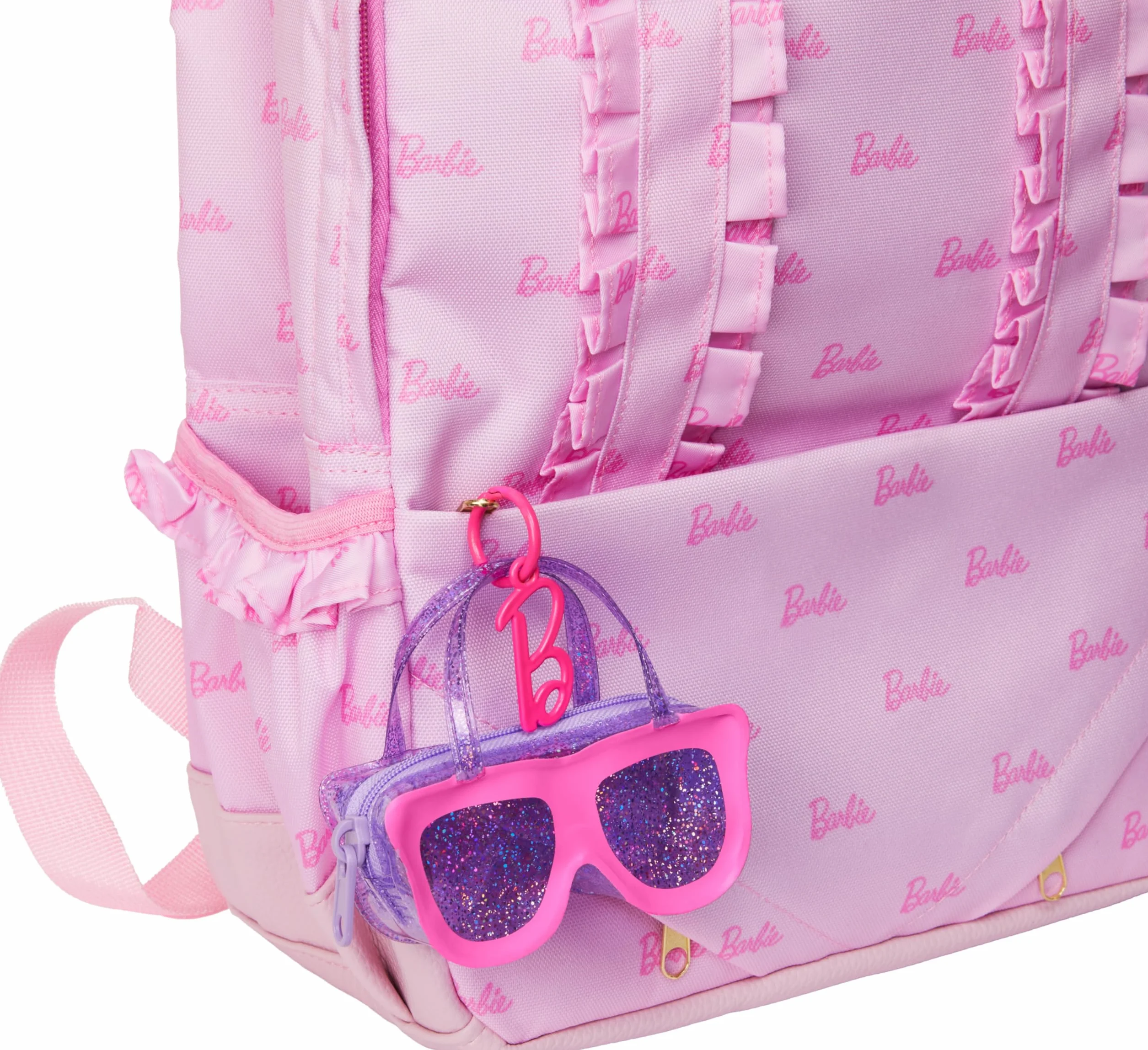 Barbie Ubrania i akcesoria, Luksusowa torba w kształcie okularów przeciwsłonecznych z brelokiem, wielokolorowa sukienka w kratkę i letnie akcesoria dla modnych lalek