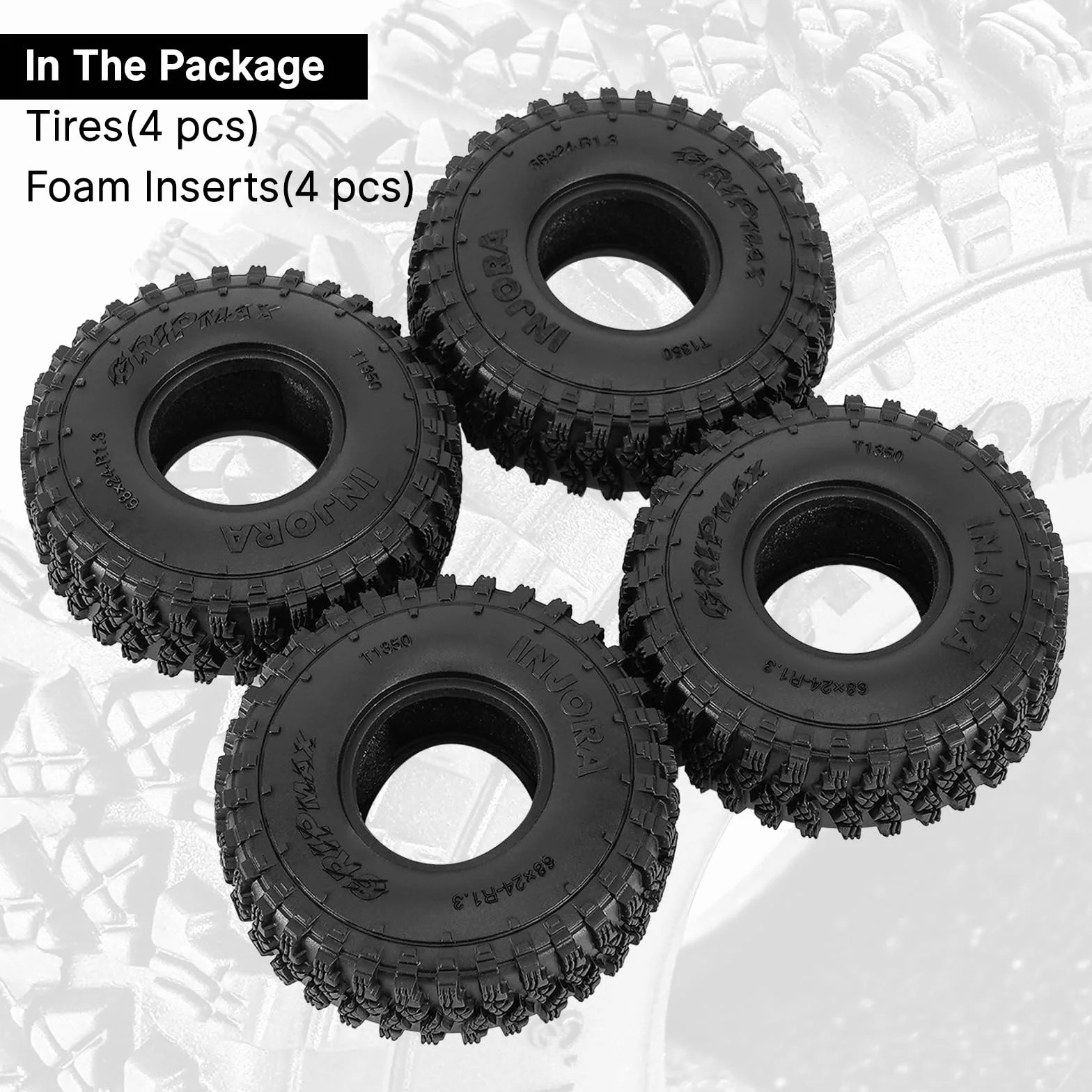 INJORA Opona 1,3" S4 68 * 24 mm do TRX4M SCX24 1/18 1/24 RC Crawler Upgrade (T1350)