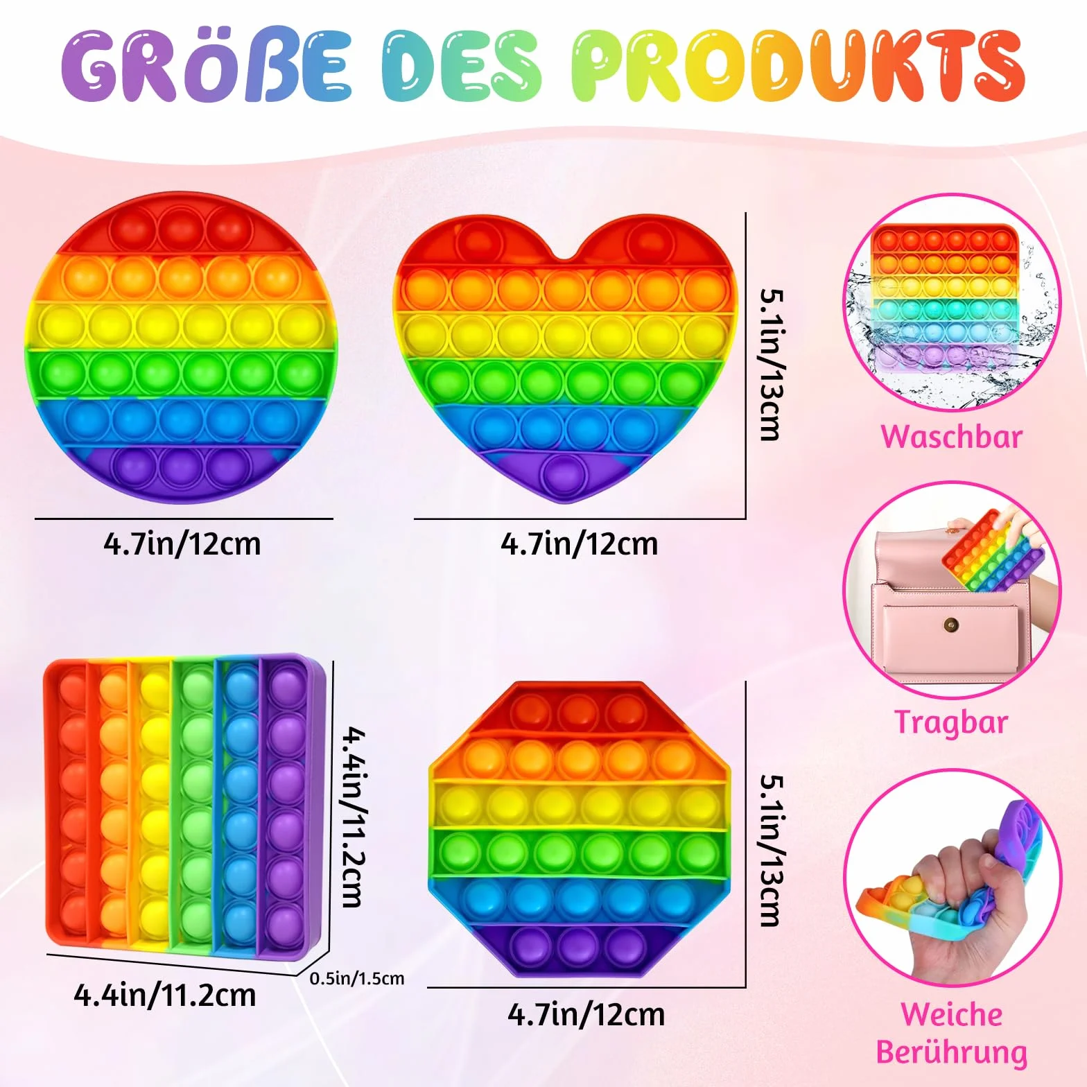 4 szt. Pop Bubble Fidget Toys Tęczowe zabawki silikonowe sensoryczne bąbelkowe zabawki Pop Fidget Zabawki antystresowe na biurko Relaksujące prezenty urodzinowe dla dorosłych i dzieci