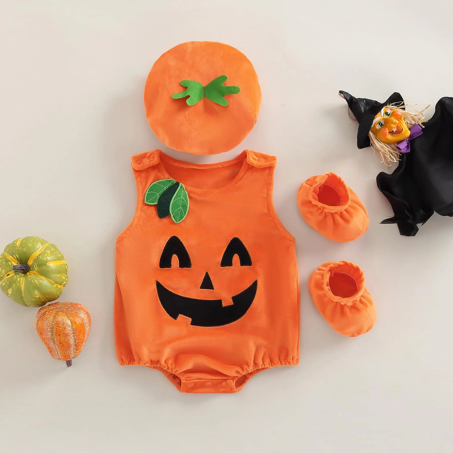 Hifot Kostium dyni dla dzieci, kostium dyni z kapeluszami i butami na Halloween, kostium dziewczęcy i chłopcy, kostium karnawałowy dla niemowląt