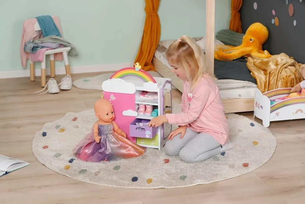 BABY born Tęczowa szafa, szafa na ubrania dla lalek, z błyszczącą tęczą i wesołymi dźwiękami, 836040 Zapf Creation