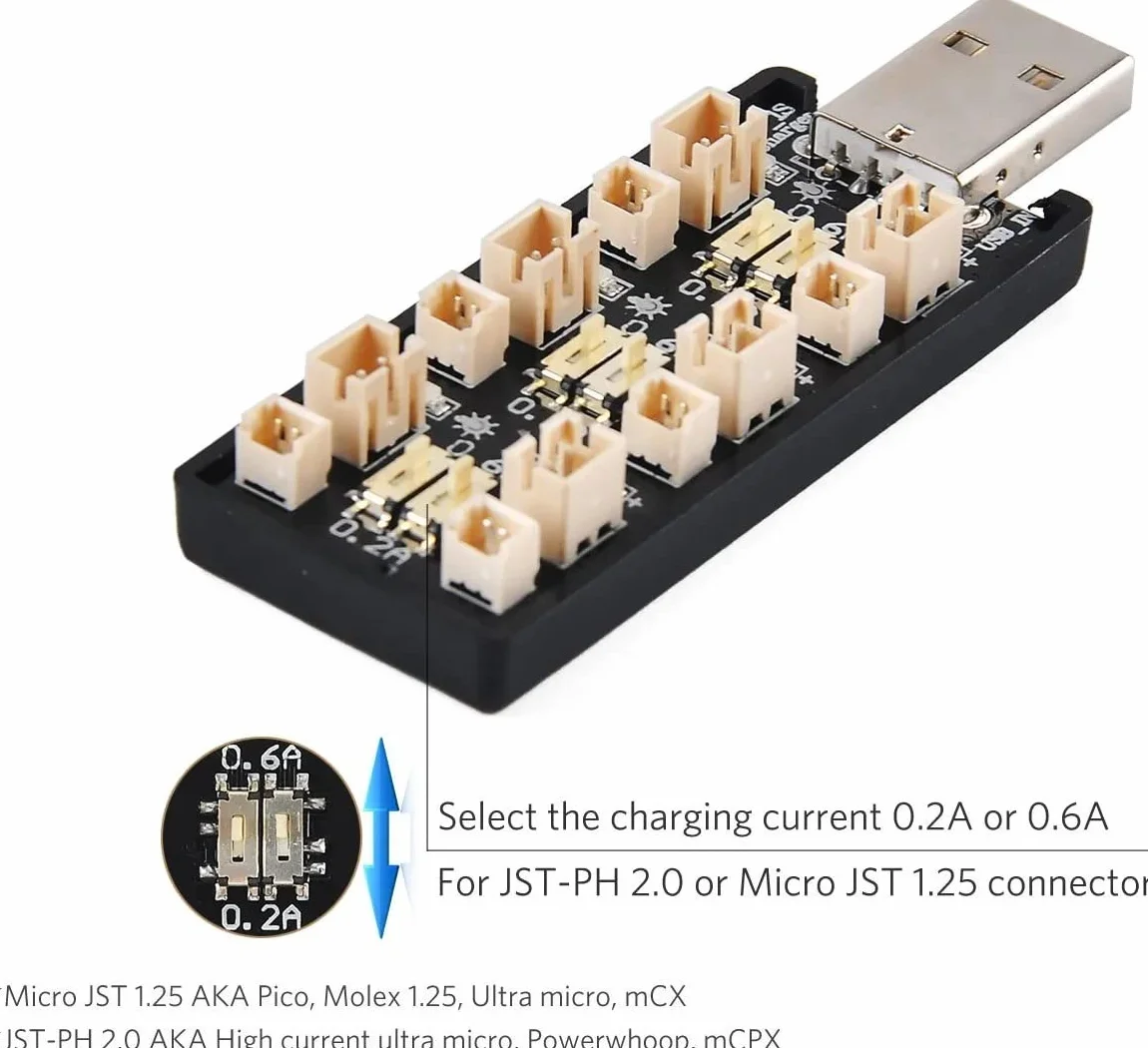 GTIWUNG 1S ładowarka USB 3,7 V / 4,20 V 6 kanałów, ładowanie USB bateria LiPo JST 1.25 JST PH 2.0 MCX MCPX złącza do zabawki model RC