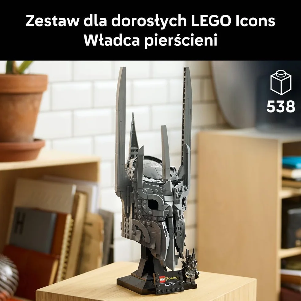 LEGO Icons Władca pierścieni: Hełm Saurona, zestaw konstrukcyjny dla dorosłych, ozdoba do domu i biura, pomysł na prezent fantasy dla mężczyzny i kobiety 11373