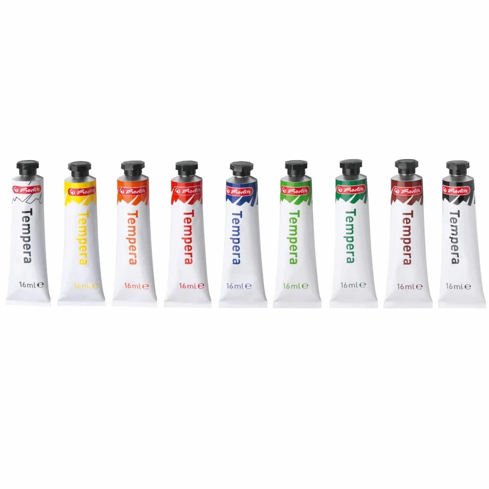 Herlitz® Farby Tempery 10 Kolorów | Zakręcane Tubki po 16 ml | Nietoksyczne farby do majsterkowania | Malowanie Szkolne Obrazów Rękodzieł Plakatów | Wyciskane | Światłotrwałe| Kolorowe