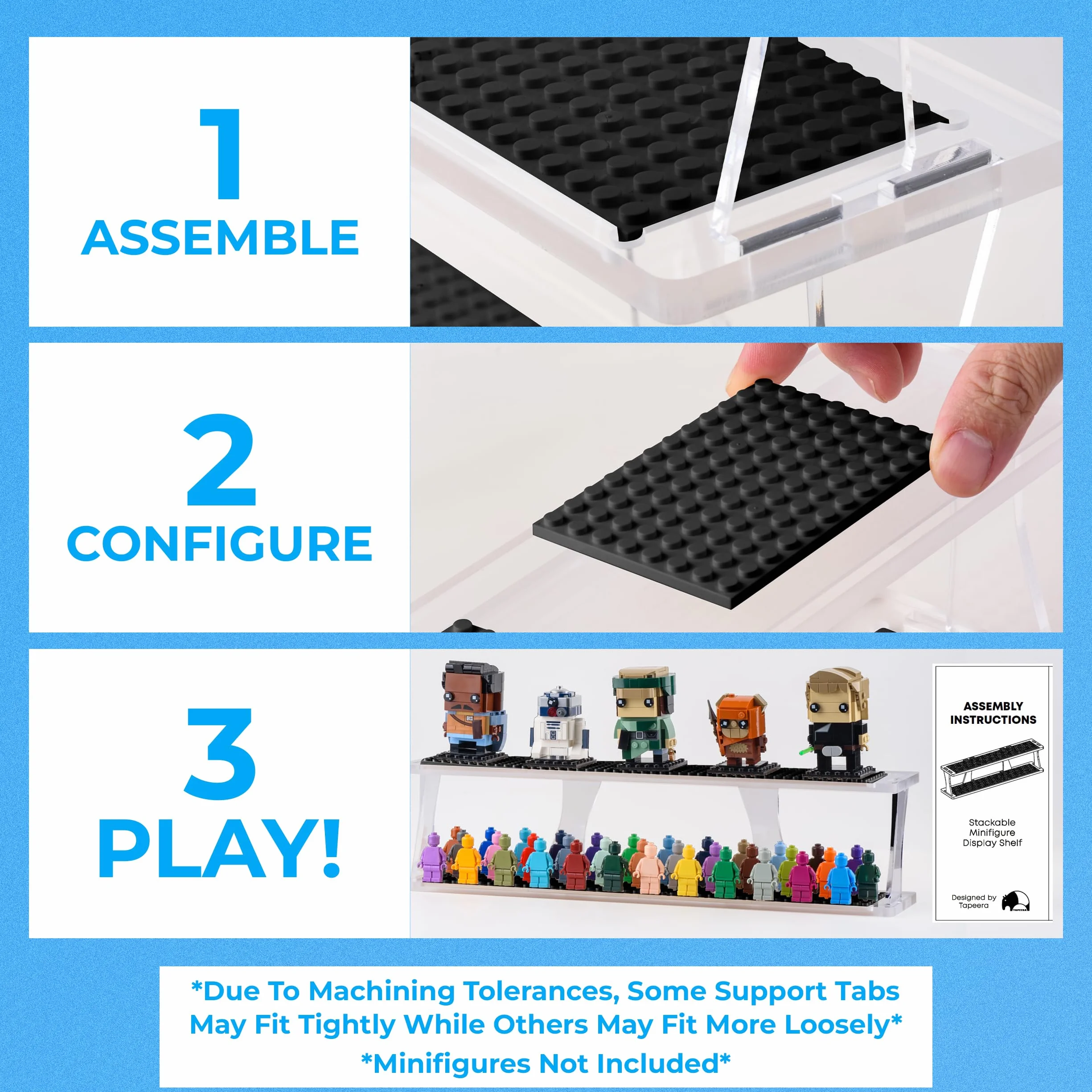 Tapeera Stołowa Gablota na minifigurkę Mieści do 72 Minifigurek lub Zestaw Mini Klocków – Akrylowa Witryna Kompatybilna z Głównymi Markami – Organizer na Półkę