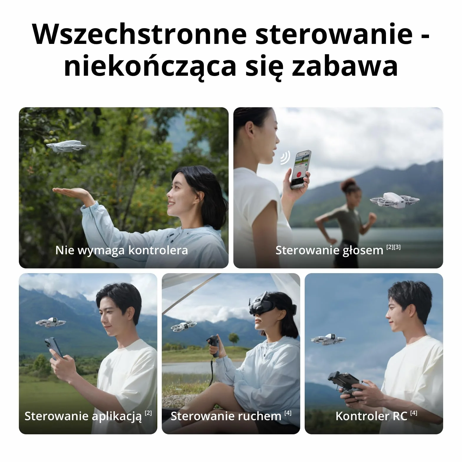 DJI Neo, mini dron z kamerą 4K UHD dla dorosłych, 135 g samodzielnie latający dron śledzący użytkownika, start z dłoni, śledzenie obiektu, QuickShots, stabilizacja wideo (nie wymaga kontrolera)