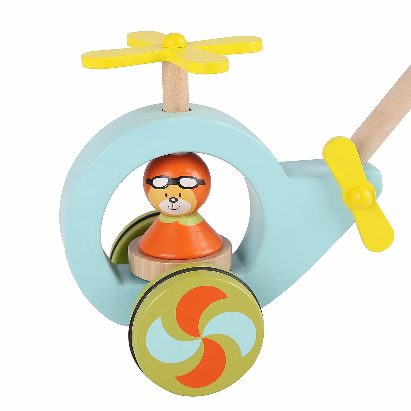 Jacootoys Drewniany Push Pull Wzdłuż Dziecka Chodzenie Helikopter Gracz Dzieci Zabawka ze zdejmowanym kijem 24 cale