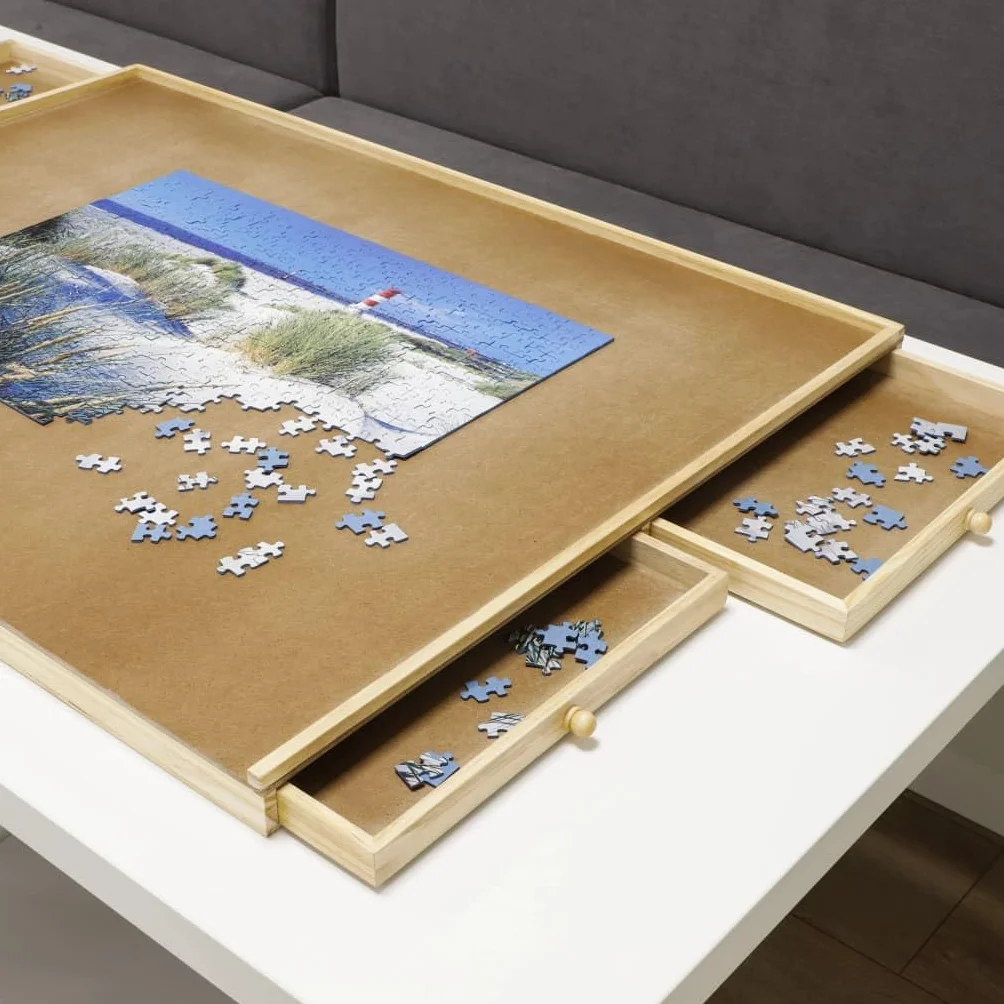HI Blat do układania puzzli z 4 szufladami, 76x57x4,5 cm, drewniany