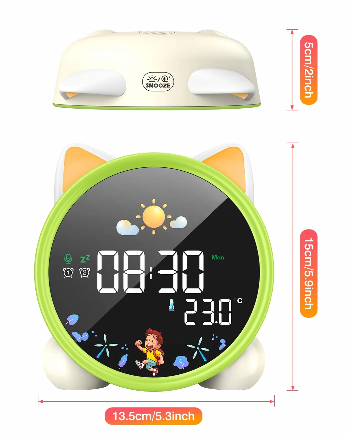 Lemnoi Budzik dla dzieci, zegar trenera snu dla dzieci, zegar OK to Wake z trybem słońca i księżyca, odliczanie/timer, podwójny alarm, regulowane światło nocne, muzyka do spania, drzemka, temperatura