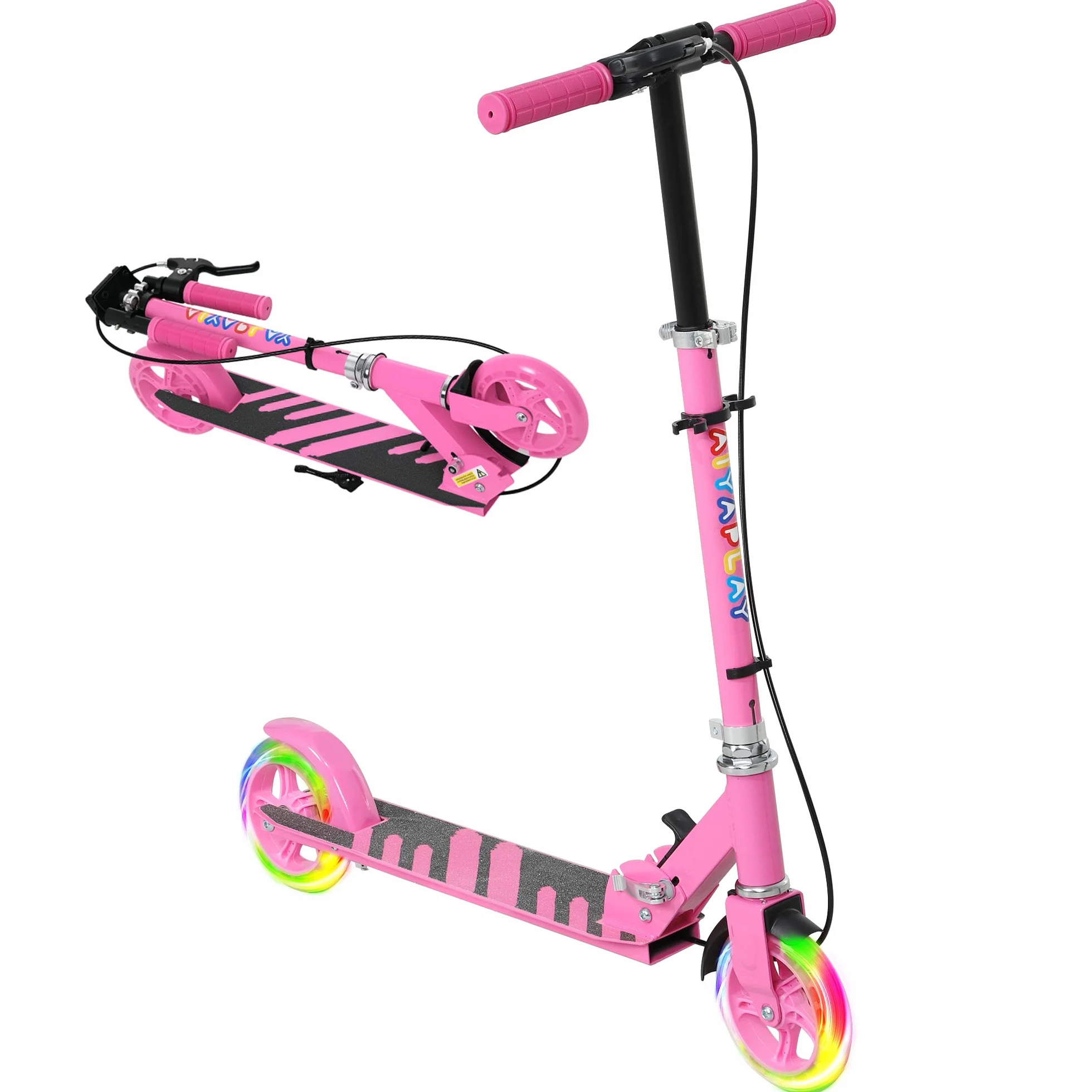 AIYAPLAY Kinderroller klappbar höhenverstellbar mit leuchtenden Rädern Bremse Kickscooter für Kinder 3-8 Jahre bis 50 kg