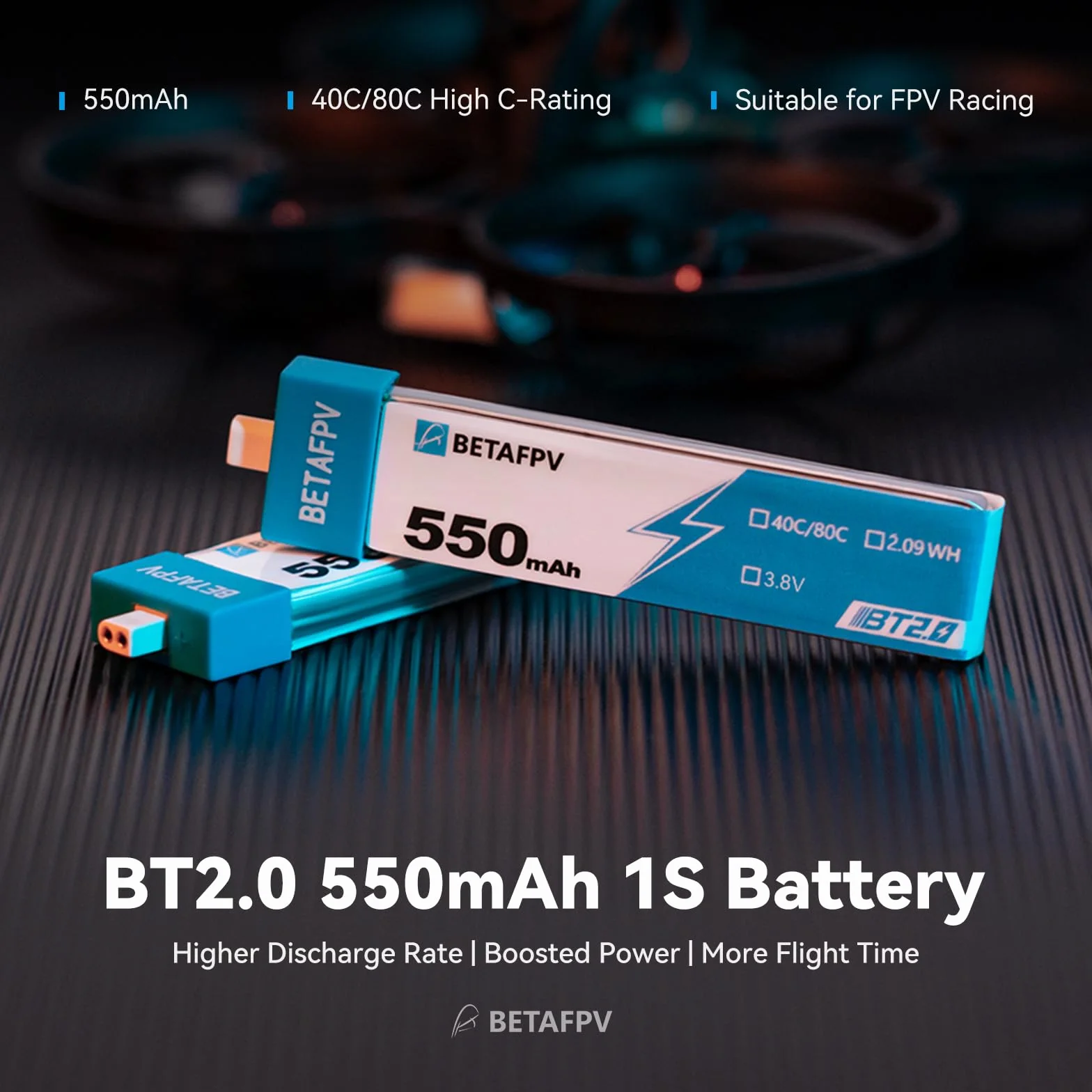 BETAFPV 4 szt. BT2.0 550mAh 1S bateria 4,35 V 40C/80C bateria Lipo z złączem BT2.0 Kompatybilny z 75-85 mm 1S Wyścigi FPV Whoop Drone Quadcoptery Like Meteor75 Pro FPV Drone