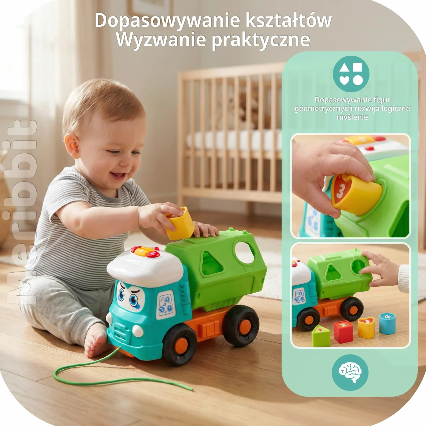 Montessori Zabawka Ciężarówka Wywrotka dla Dzieci 1-3 Lat, Pojazd Sensoryczny z Światłami i Dźwiękami, Sortowanie Kształtów, Zabawka do Ciągnięcia dla Chłopców i Dziewczynek, Edukacyjne