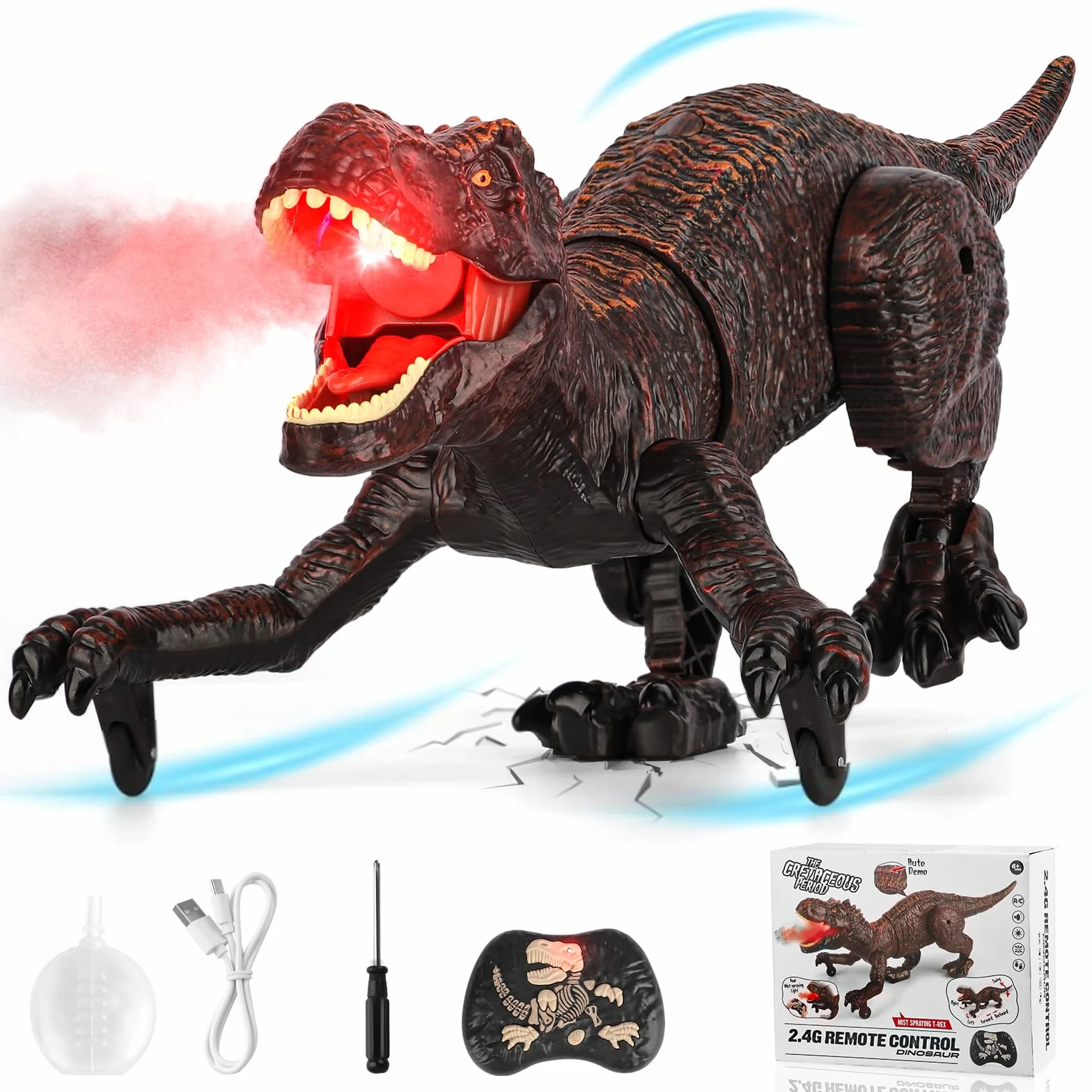 Zabawka dinozaur dla dzieci, zdalnie sterowane dinozaury 2,4 GHz ze sprayem, rykiem, światłem, interaktywne roboty RC Dino z możliwością ładowania Prezent dla chłopców, dziewczynek w wieku 6+ lat