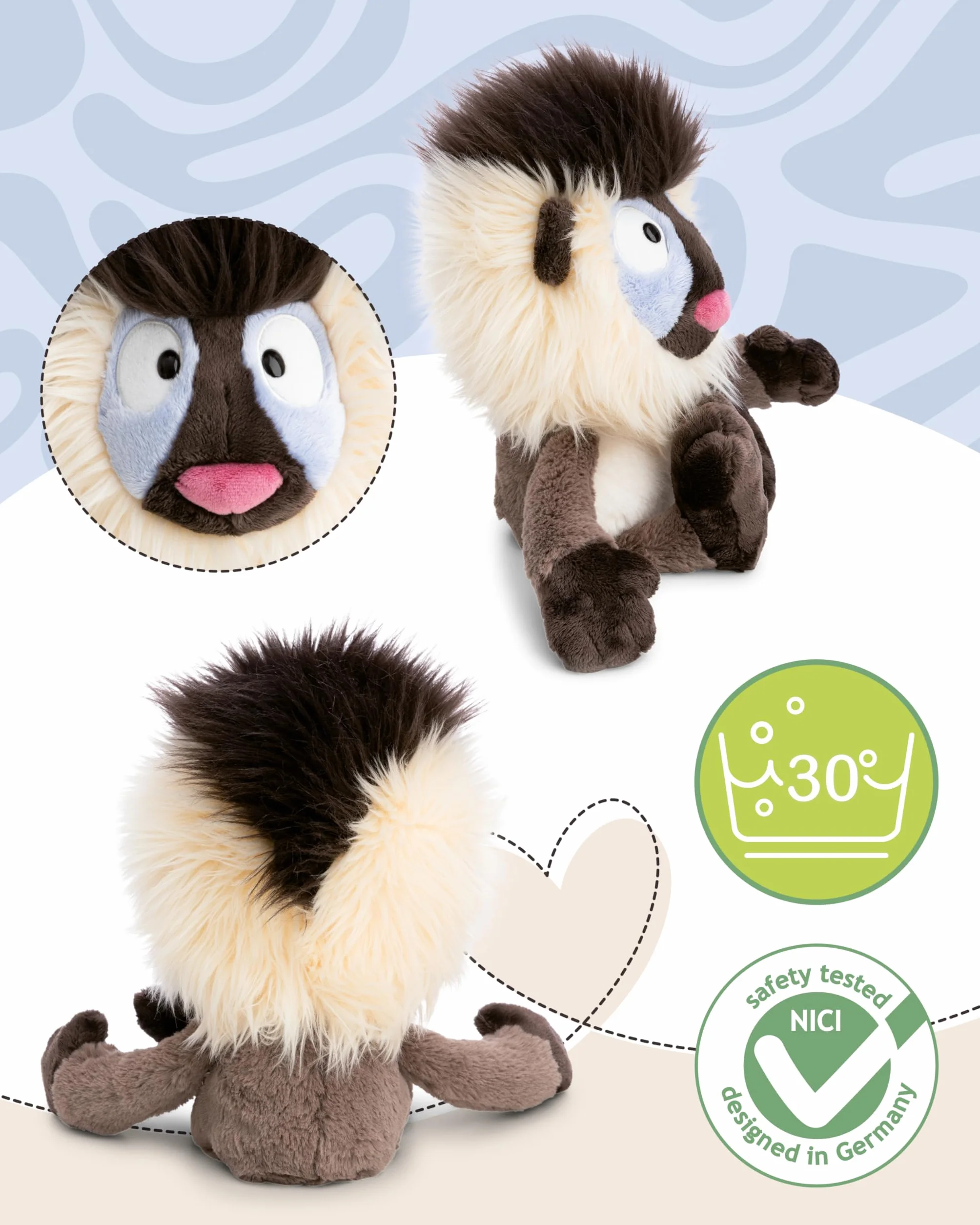 NICI 62740 przytulanka mandryl Matuto, miękki pluszak, urocza pluszowa zabawka do przytulania i zabawy, dla dzieci i dorosłych, świetny pomysł na prezent, 24 cm, szara