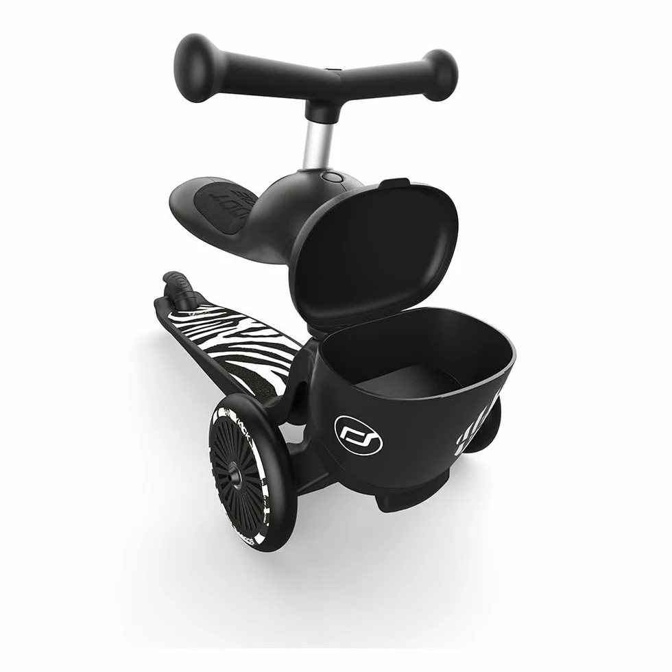 Scoot & Ride Unisex – Baby Highwaykick 1 Lifestyle Kickboard z siedziskiem i pojemnikiem (zebra)