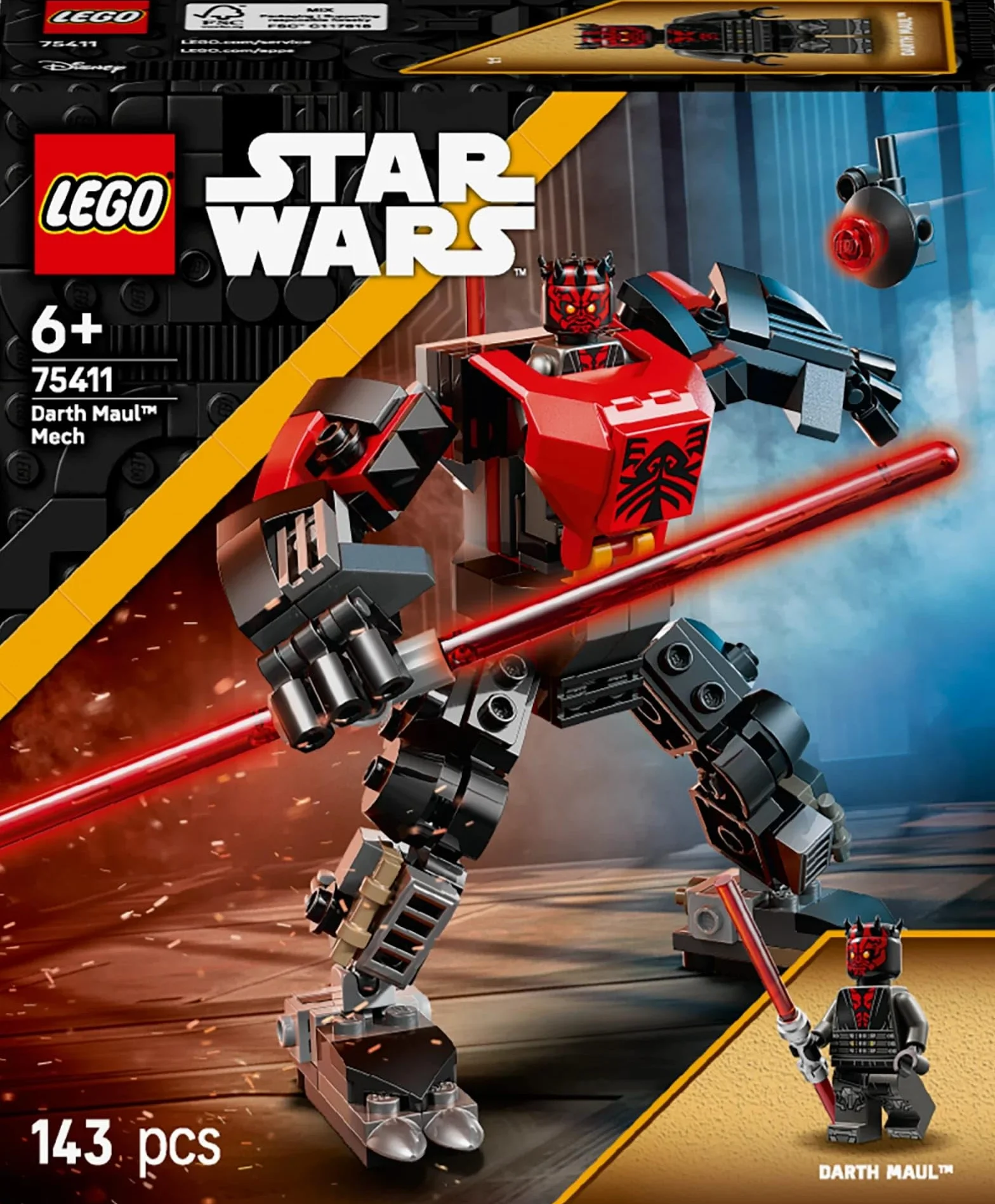 LEGO Star Wars Mech Dartha Maula, zestaw dla 6-latka, Gwiezdne Wojny: Wojny klonów do kolekcji, zabawka konstrukcyjna dla dziecka, pomysł na prezent dla chłopców i dziewczynek w wieku od 6 lat 75411