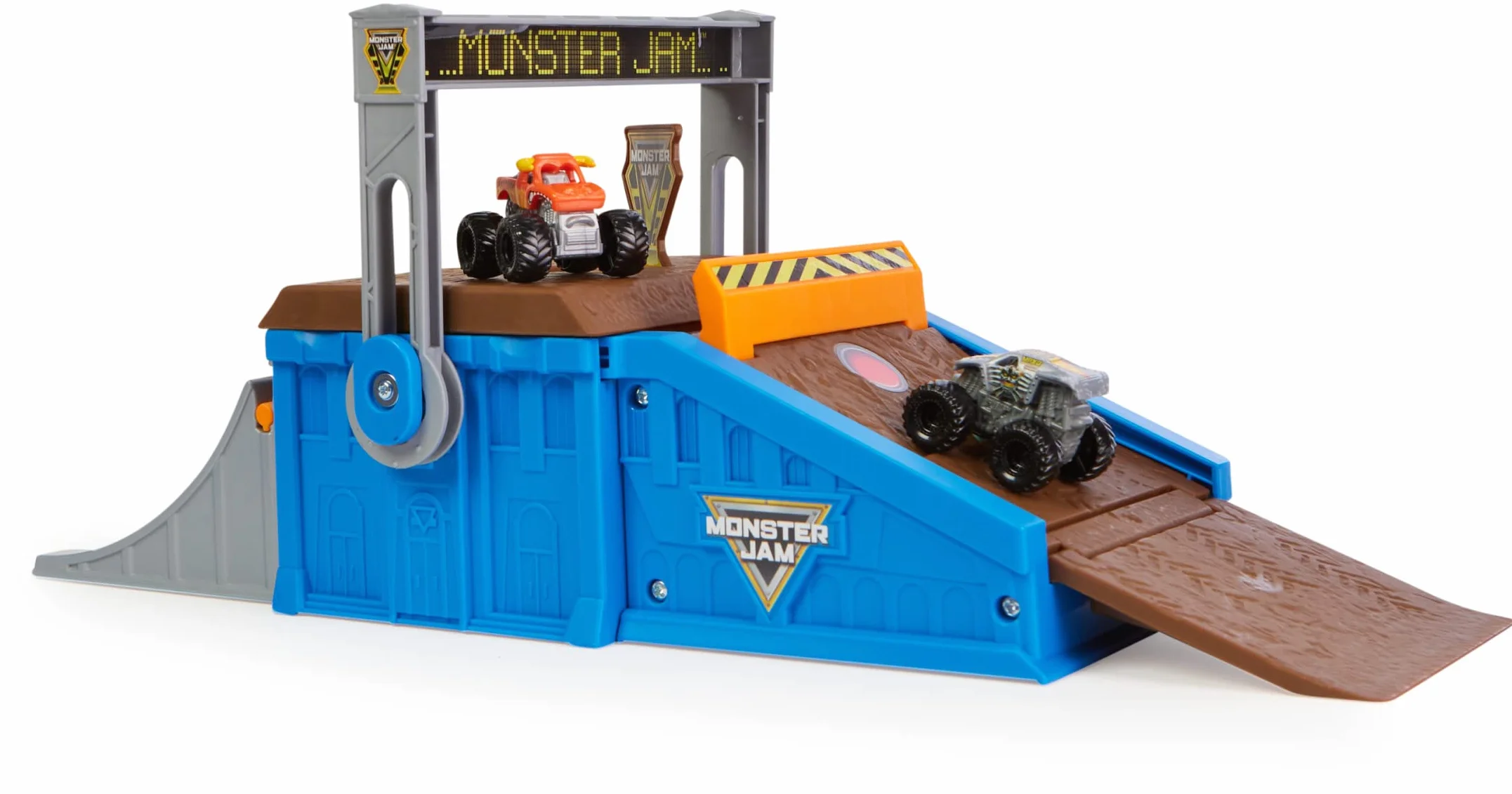 Monster Jam Mini Freestyle Flip Arena zestaw do zabawy i przechowywanie z 2 mini ciężarówkami Monster Jam dla dzieci dla chłopców i dziewcząt w wieku od 3 lat