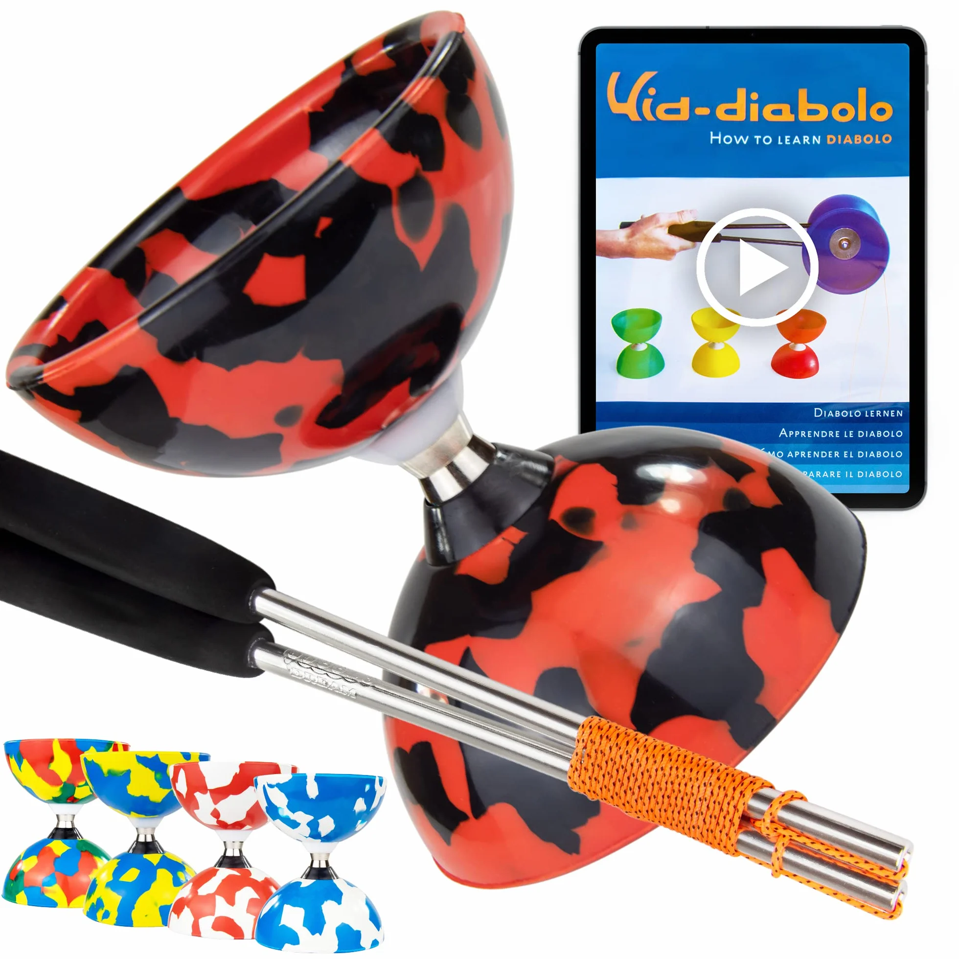 Zestaw do żonglerki Diabolo z łożyskiem kulkowym, aluminiowymi kijami Diabolo i samouczkiem wideo online (czarno-czerwony)