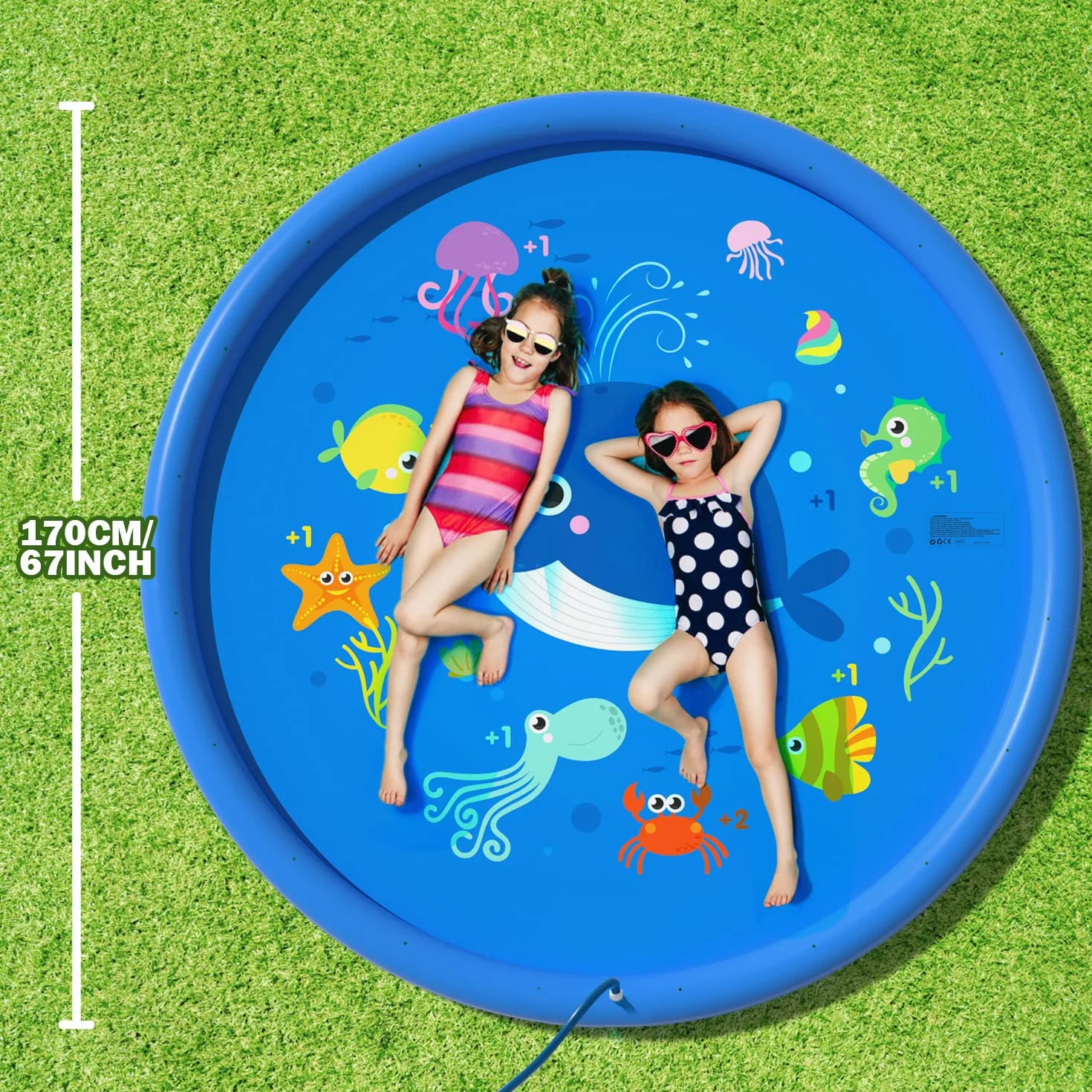 Peradix Splash Pad mata do zabawy, 170 cm, na lato, do ogrodu, zabawka wodna dla dzieci, do zabawy na świeżym powietrzu, dla rodziny, do aktywności na świeżym powietrzu, na imprezę/plażę/dzieci, zwierząt domowych – nie nadmuchiwana