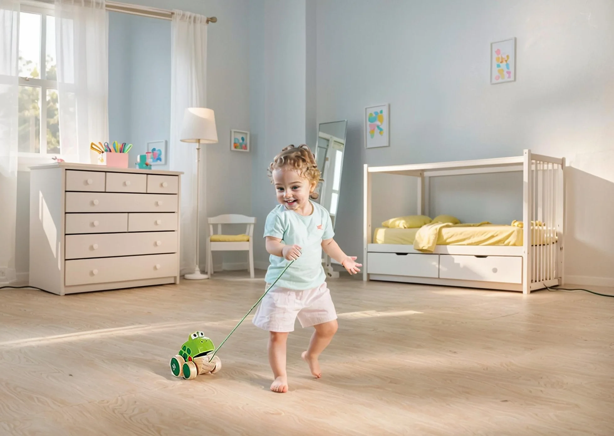 Hape Frog Pull Along, Wooden Frog Fly-Eating Pull Toddler Toy, Bright Colours