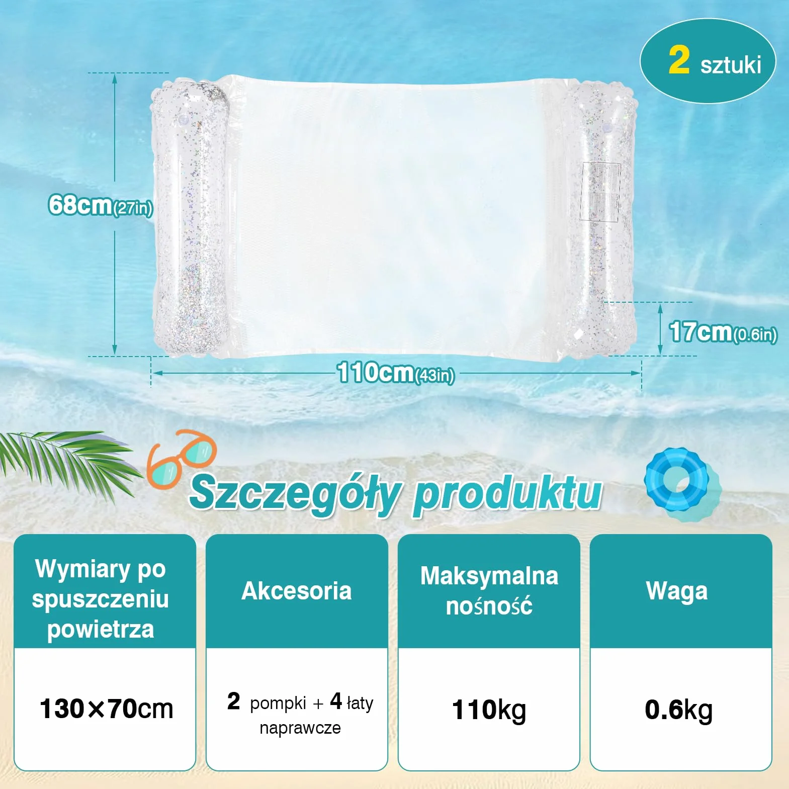 CYFIE 2 sztuki hamaków wodnych dla dorosłych, nadmuchiwany basen z pompką, 4 w 1, hamak wodny, fotel wypoczynkowy, materac dmuchany, hamak wodny (2 x biały)