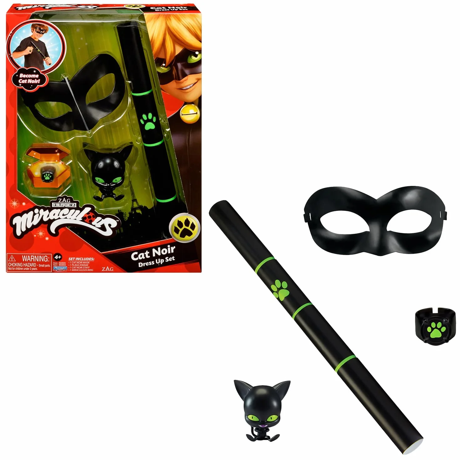 BANDAI - Miraculous Zestaw Do Przekształcania - Kostium Cat Noir - Superbohater Akcesoria - Kostium Dziecięcy Chat Noir - Oficjalna Licencja - Zabawka Dla Dzieci Od 4 Lat